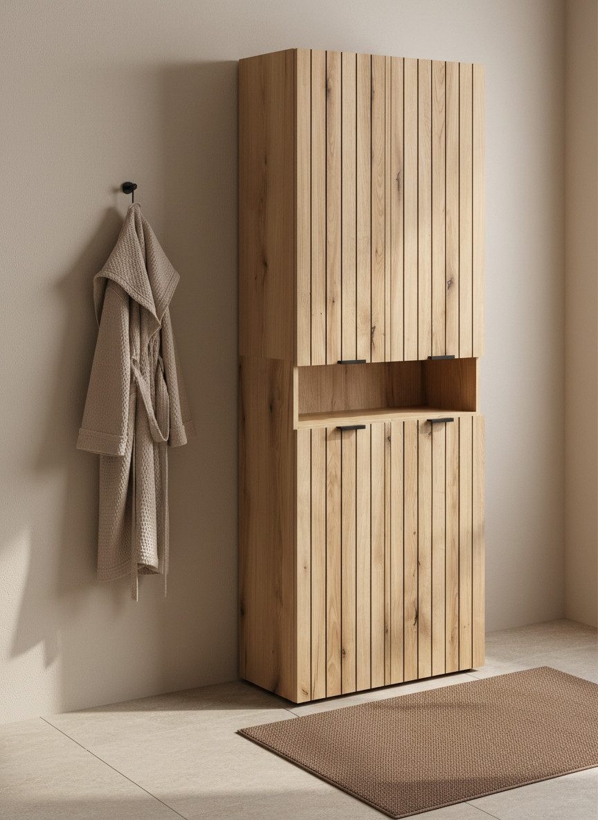 welltime Hochschrank Amrum Breite 69,8 cm dekorative Lamellenoptik