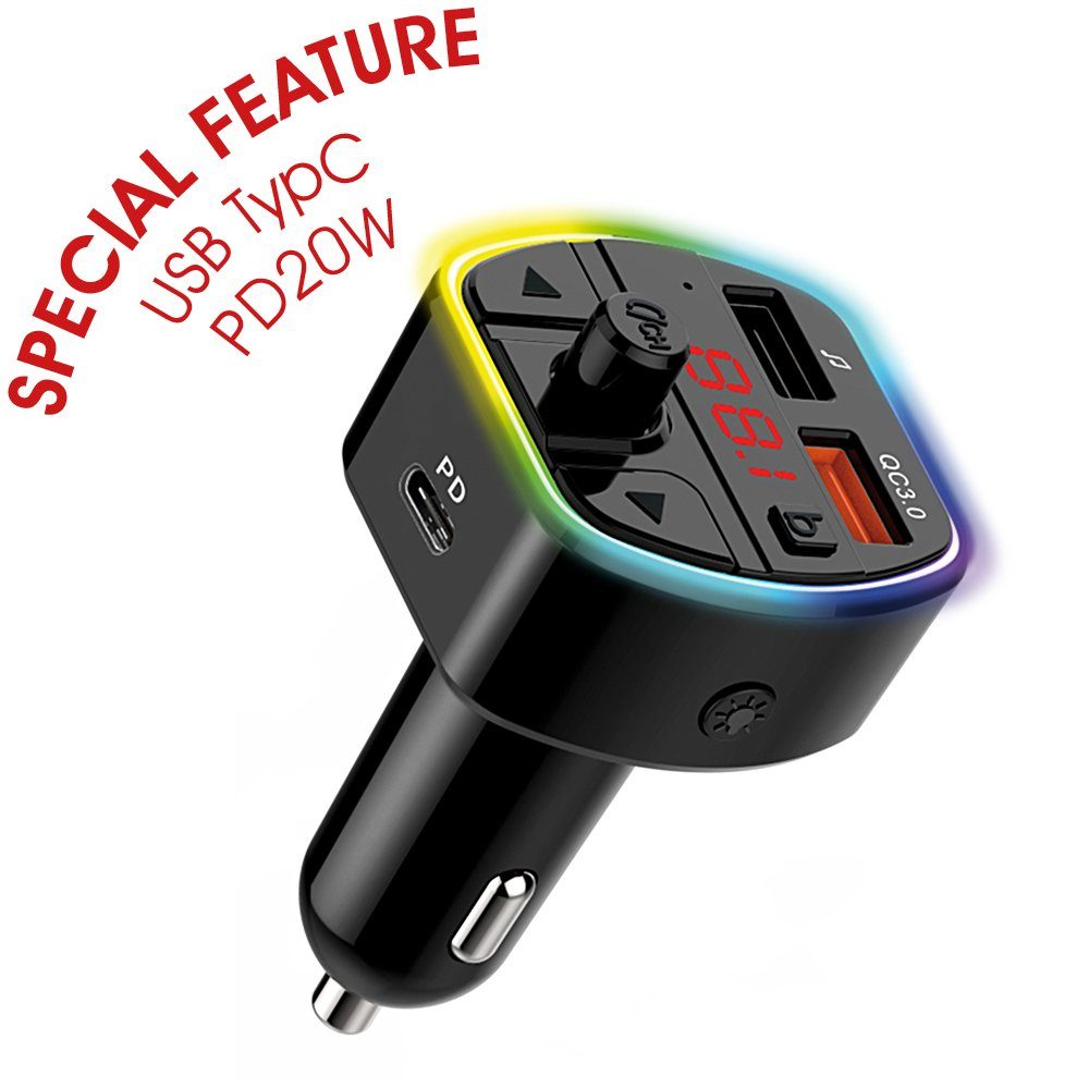 Vbrisi Bluetooth 5.0 FM Transmitter für Auto, PD/QC3.0 Schnelles Aufladen  KFZ-Transmitter KFZ-Transmitter PD/QC3.0 Schnelles Aufladen  KFZ-Transmitter