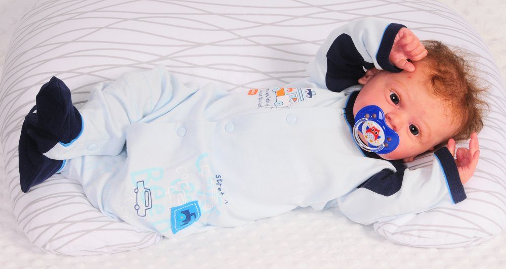 BABY-LAMA Strampler Baby Einteiler Schlafanzug in Blau mit Autos aus reiner Baumwolle, 68 74 80 86