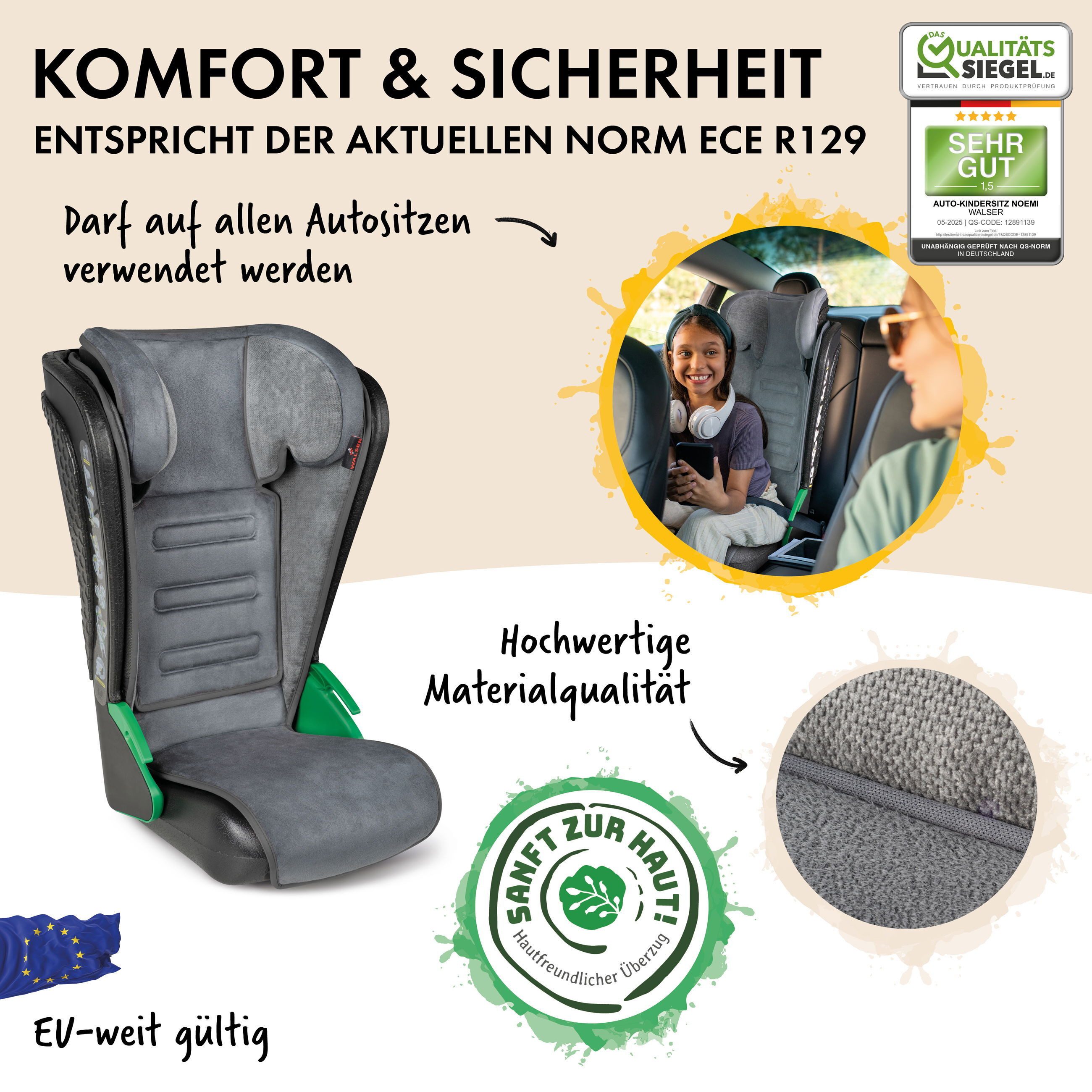 WALSER Autokindersitz Kindersitz Noemi, ab: ab 3 Jahre, bis: - 8 Jahren, (1 Stück, 1-tlg)