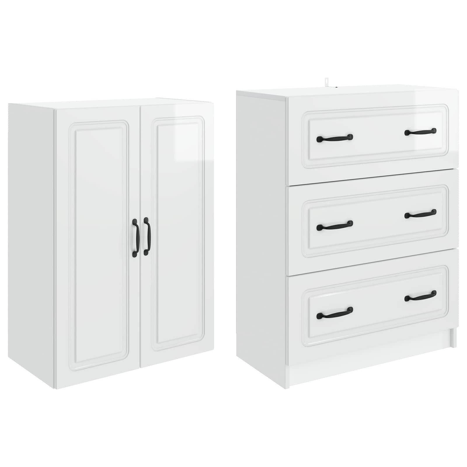 vidaXL Kleiderschrank 66 x 34,5 x 87 cm Kleiderschrank Schrankset 2er Set Hochglanz Weiß 66x