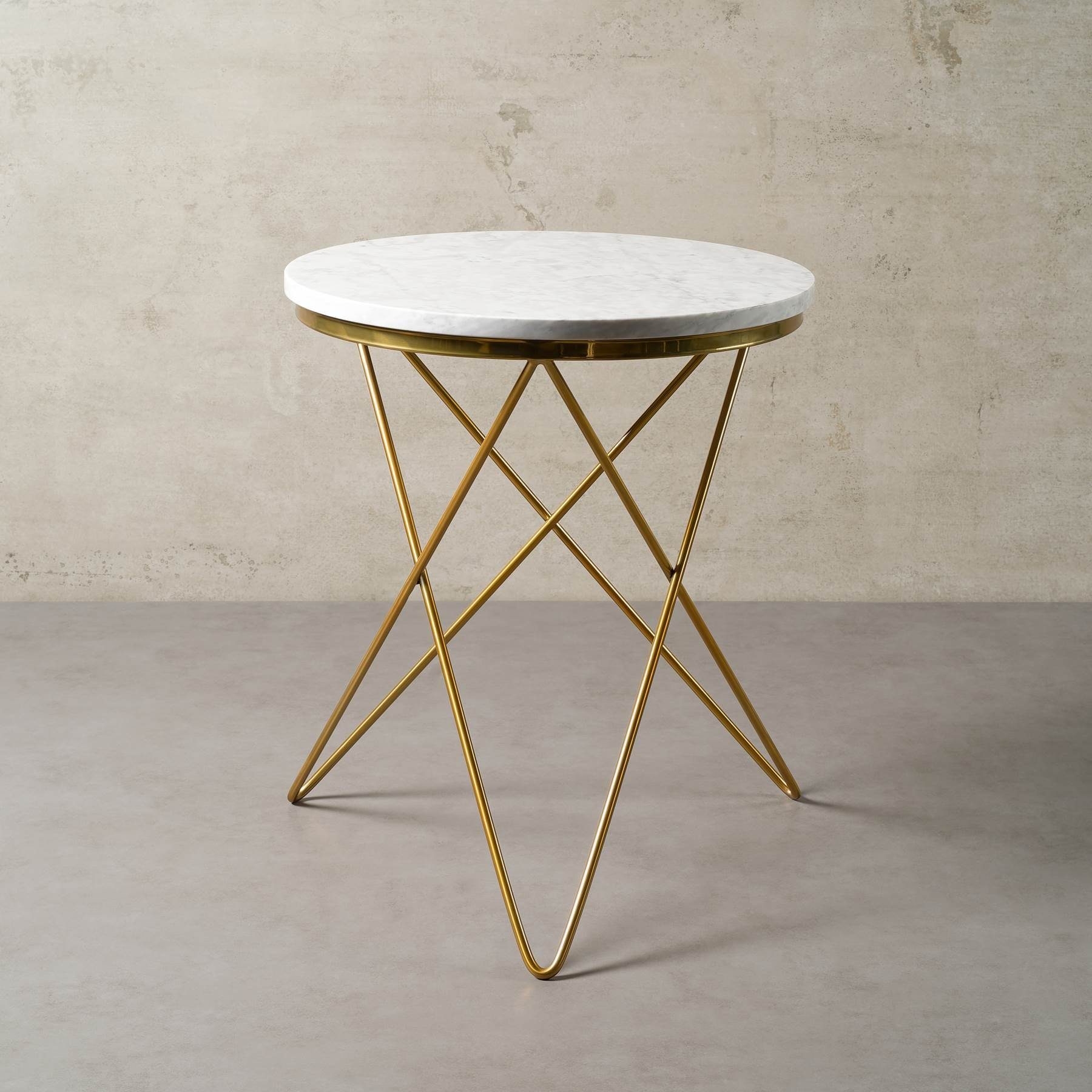 MAGNA Atelier Beistelltisch PARIS mit ECHTEM MARMOR, Beistelltisch rund, gold Metallgestell, Ø52x66cm Bianco Carrara