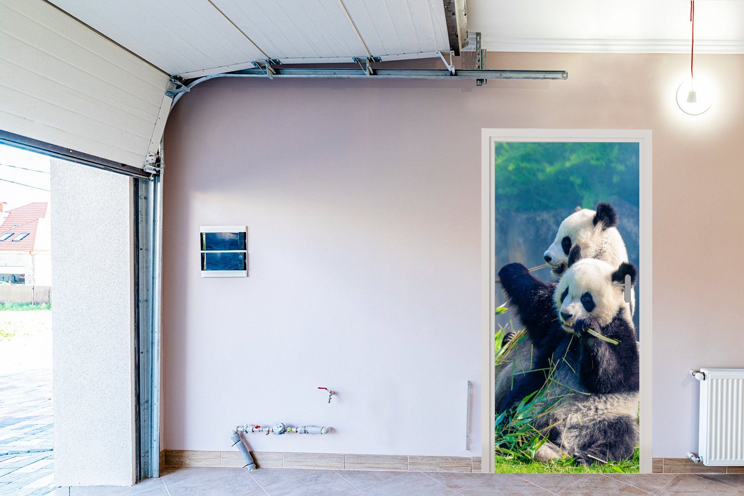 Matt, Bambus Fototapete für Türaufkleber, - Gras Tiere, bedruckt, Tür, cm - Panda MuchoWow St), 75x205 (1 Türtapete -