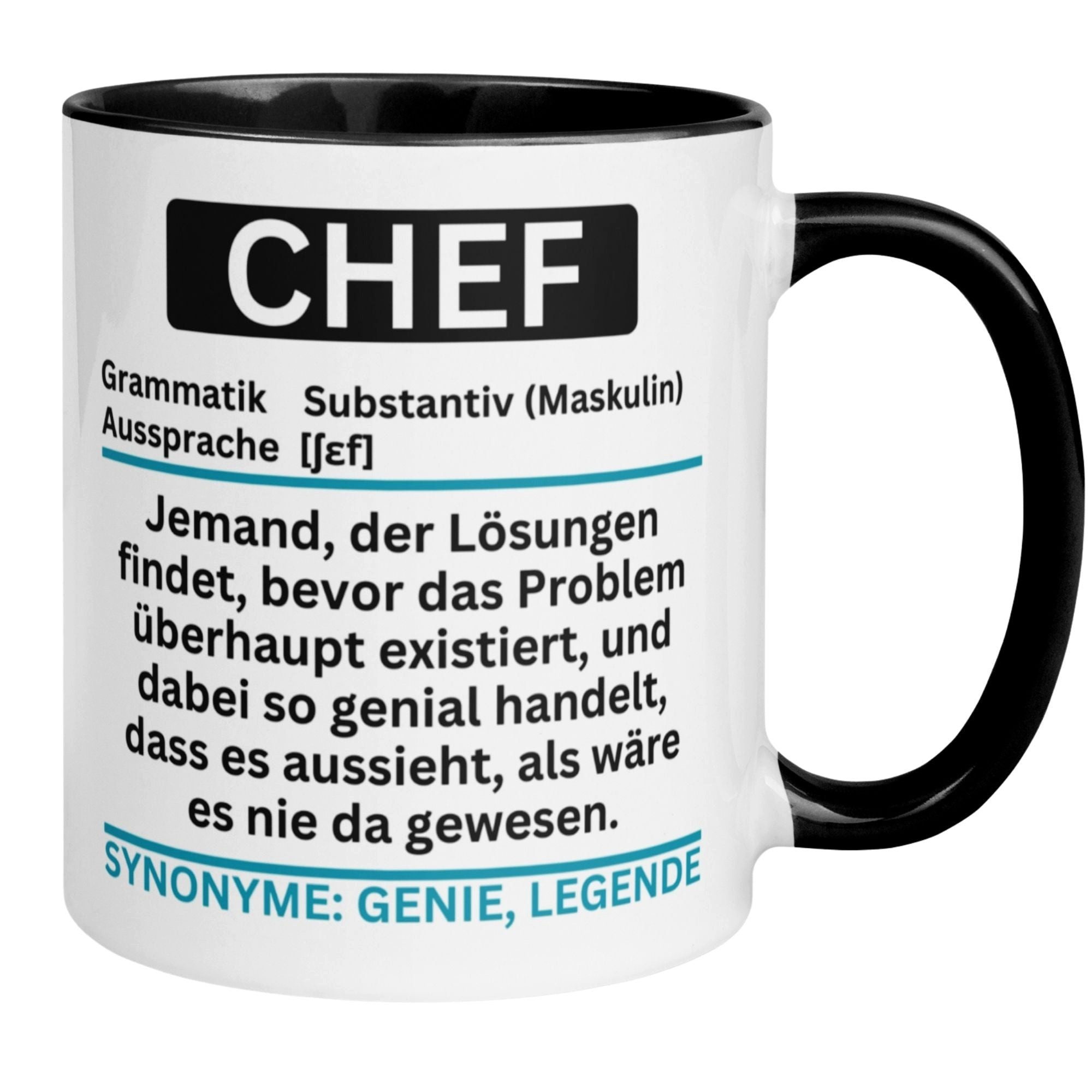 Momentals Tasse Chef – „Lexikoneintrag und Definition“ – Geschenk Becher Bester Chef, 2-seitig bedruckt · Links-&Rechtshänder · Spülmaschinenfest