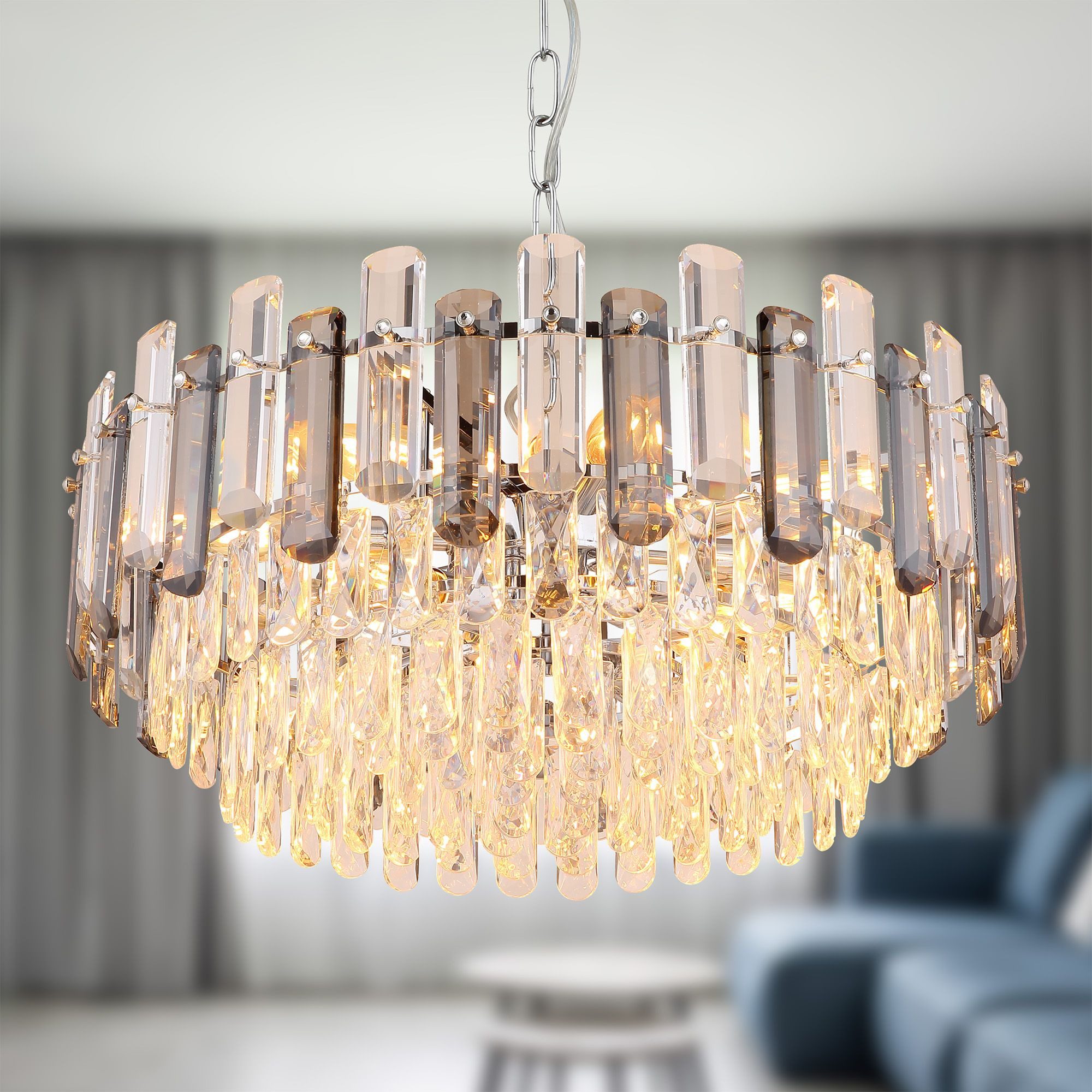 bmf-versand Hängeleuchte Hängelampe Wohnzimmer Rauchglas Hängeleuchte Kristall Kronleuchter, Kristalle, ohne Leuchtmittel, Kristalllampe