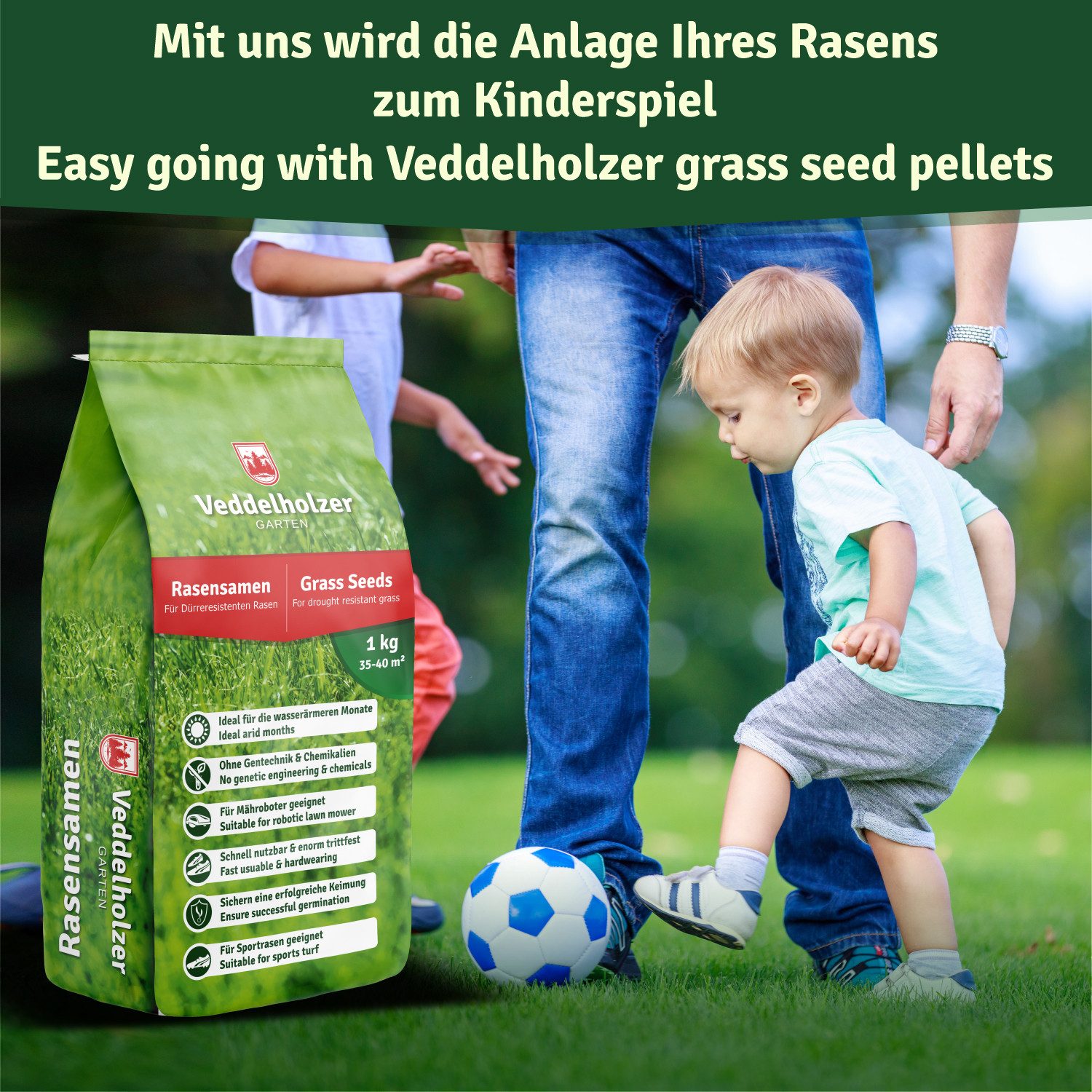 Veddelholzer Rasensamen Grassamen schnellkeimend dürreresistent Trockenrasen & Schattenrasen, Saatgut für Sport und Spielrasen Rasen – Bild 4 von 5