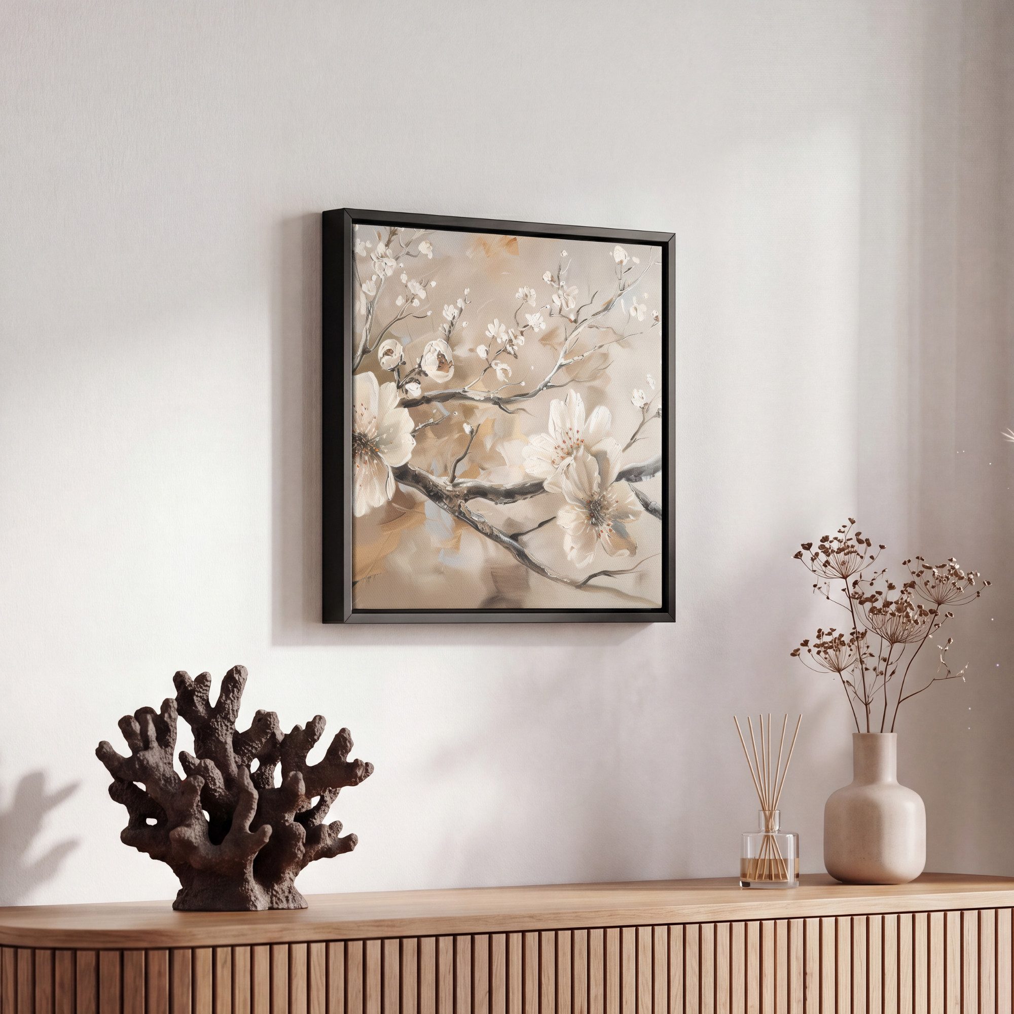 OneMillionCanvasses® Leinwandbild mit Rahmen - Blumen - Natur - Weiß - Blüte - Abstrakt, Fotodruck (1 St), Leinwand Bilder Klein, Wand Dekoration Aesthetic 20x2 – Bild 5 von 5