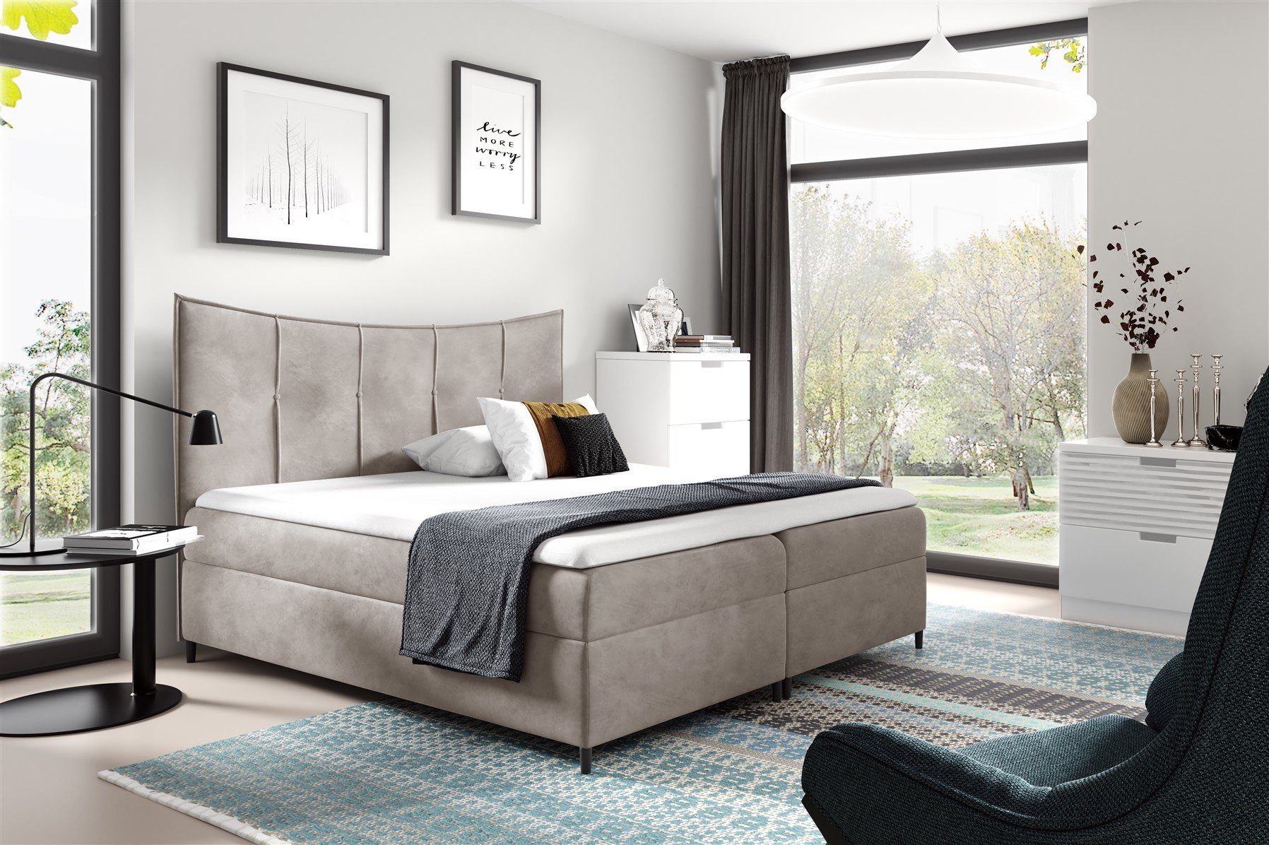 Fun Möbel Boxbett Schlafzimmerbett FABIEN in Stoff inkl. Bettkasten (1-St., inkl. Kaltschaumtopper)