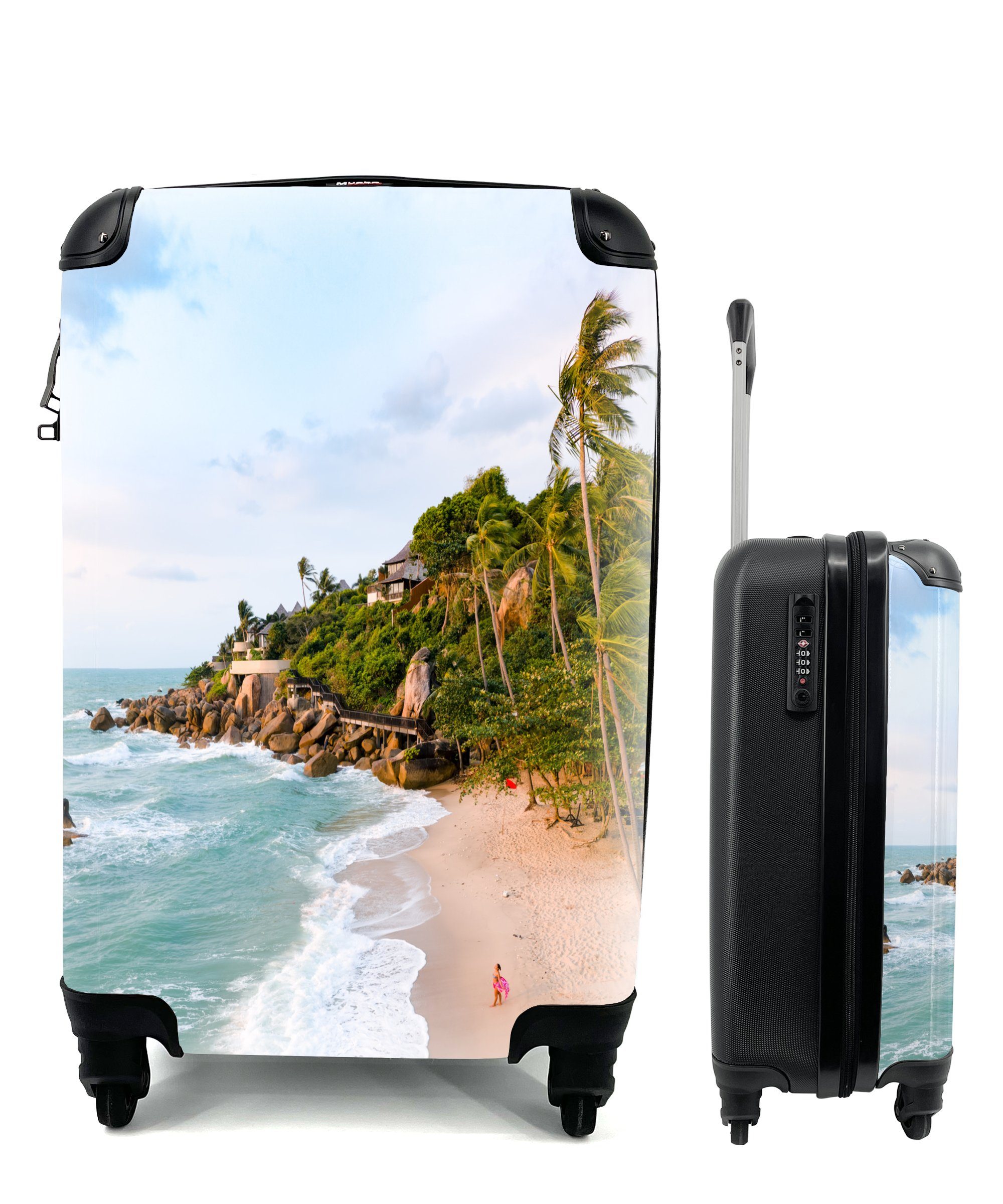 Ferien, mit für und rollen, Reisetasche Palmen Handgepäckkoffer Meer, mit MuchoWow 4 Trolley, Rollen, Reisekoffer Handgepäck Strand