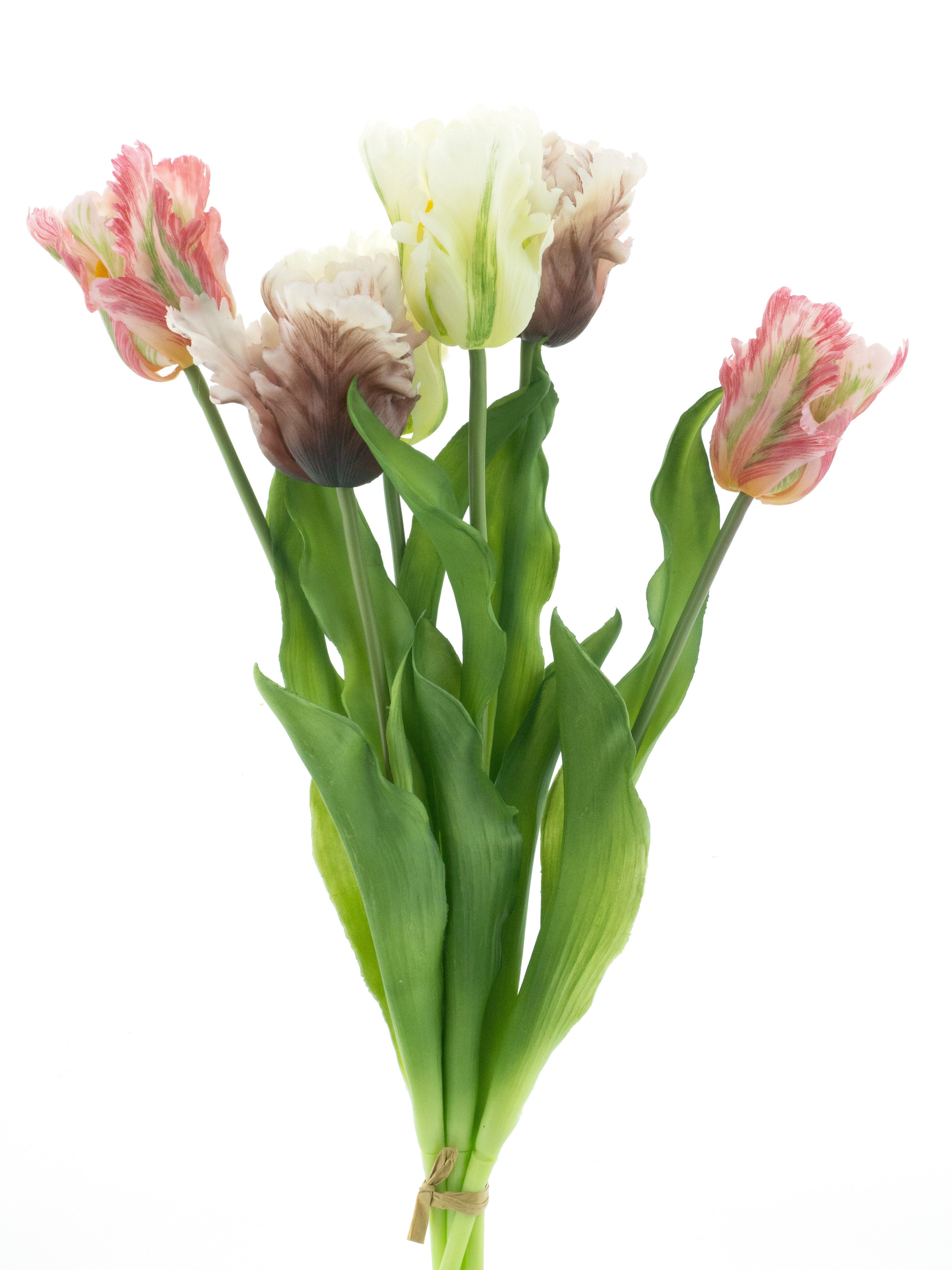 Kunstblume Tulpenbündel Parrot 52cm Real-Touch Tulpenstrauß mit 6 Tulpen Ostern, mucPlants