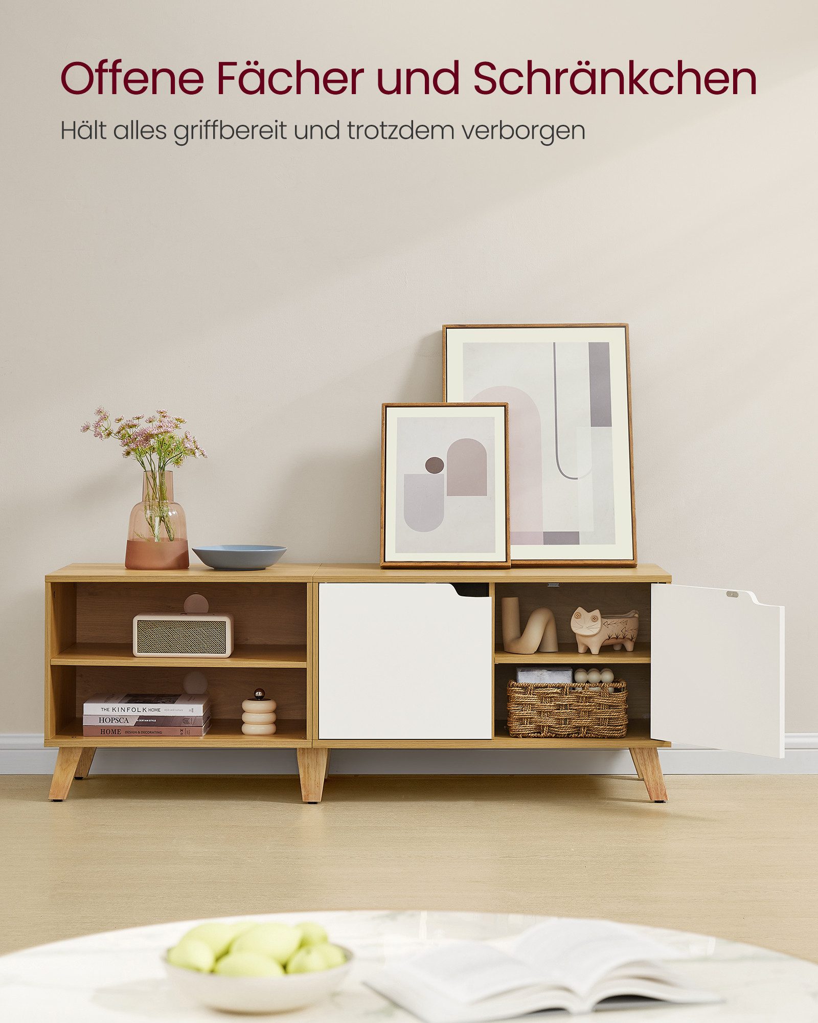 VASAGLE Lowboard TV-Schrank, Lange 140cm, für Fernseher bis zu 65 Zoll, bis 50 kg belastbar