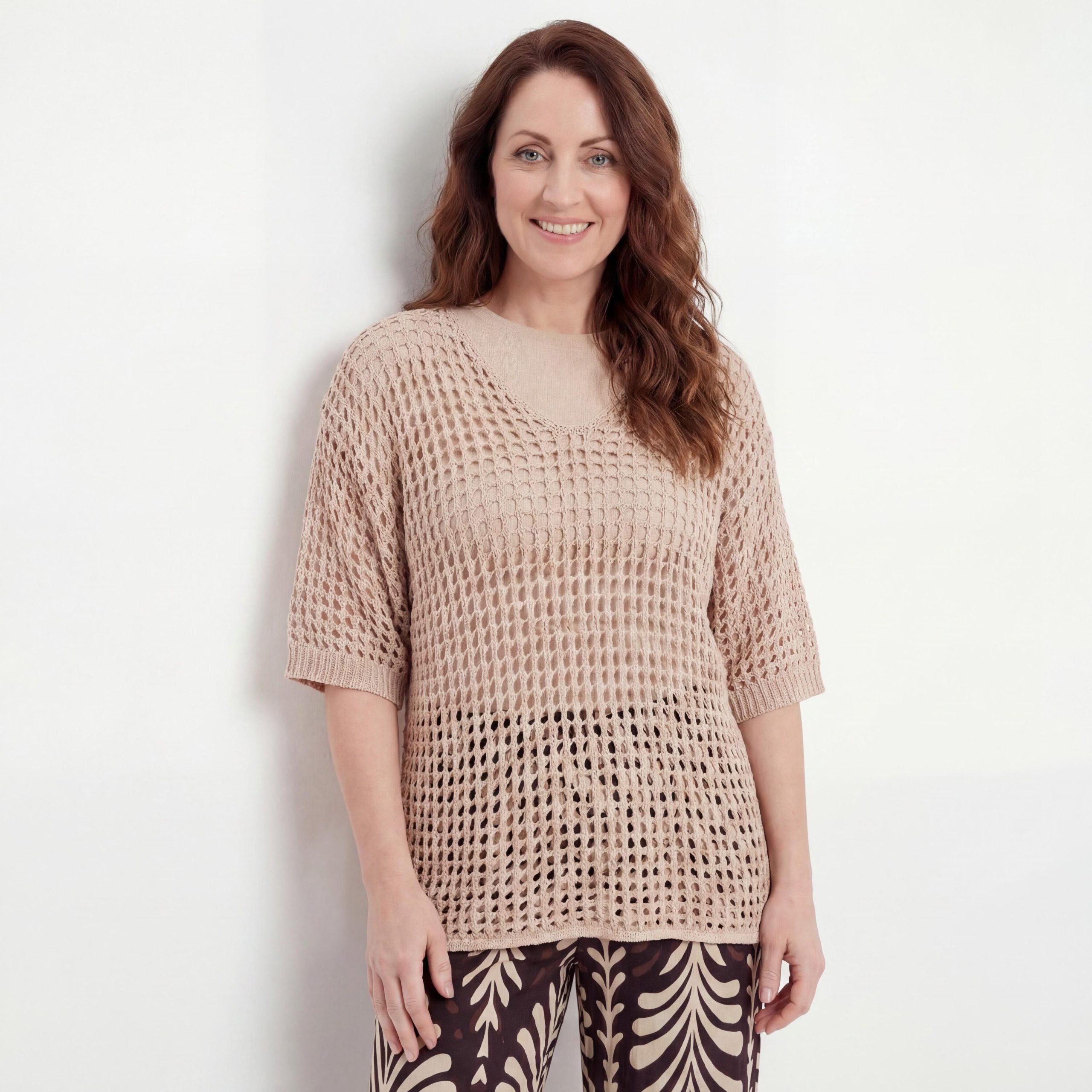 OriginalYou Strickpullover Häkeloberteil Damen Sommer Shirt Lochstrick Oversize Pullover One Size 40-46 (40-42 oversize / 44-46 regular)