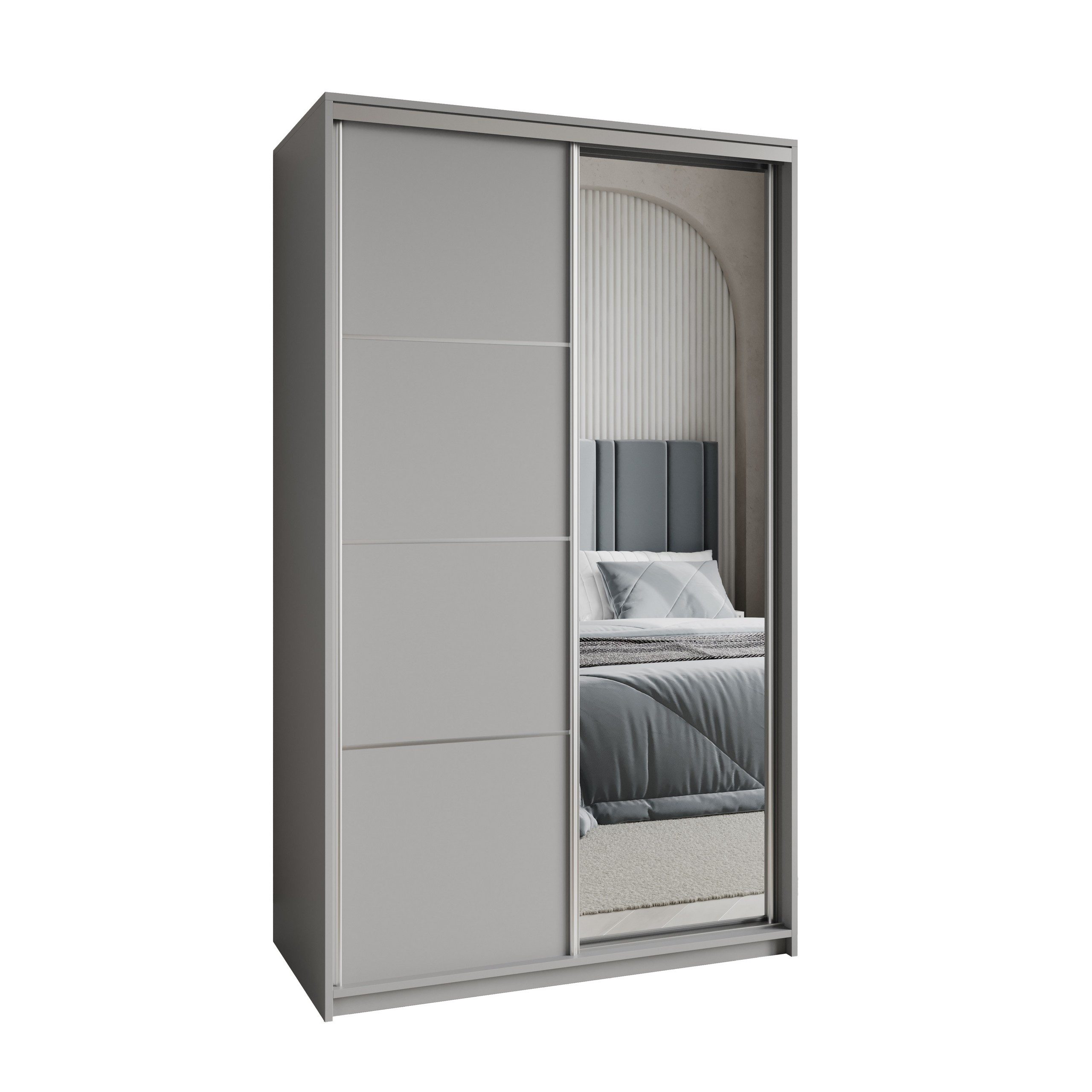 Masseno Schwebetürenschrank VARO 120 cm Kleiderschrank mit Spiegel 2 Türen Graphitfarben