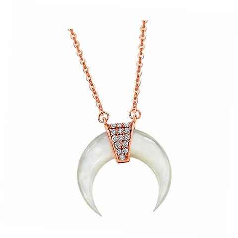 LOTUS SILVER Silberkette Lotus Silver Halbmond Halskette (Halskette), Damen Kette Halbmond aus 925 Sterling Silber, rose, weiß