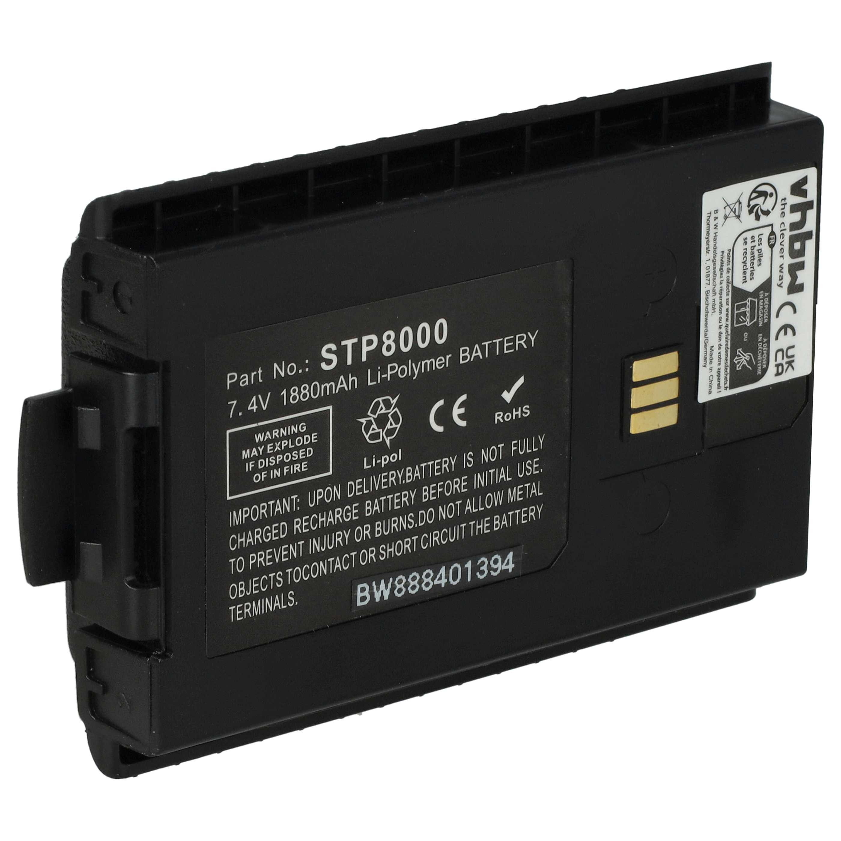 vhbw Akku passend für Sepura STP8X, STP8100, STP8200, STP8040, STP8080, Akku Akku Li-Polymer 1880 mAh (7,4 V, 1 St), Leistungsfähiger Austausch-Akku für Ihr Funkgerät, Walkie-Talkie