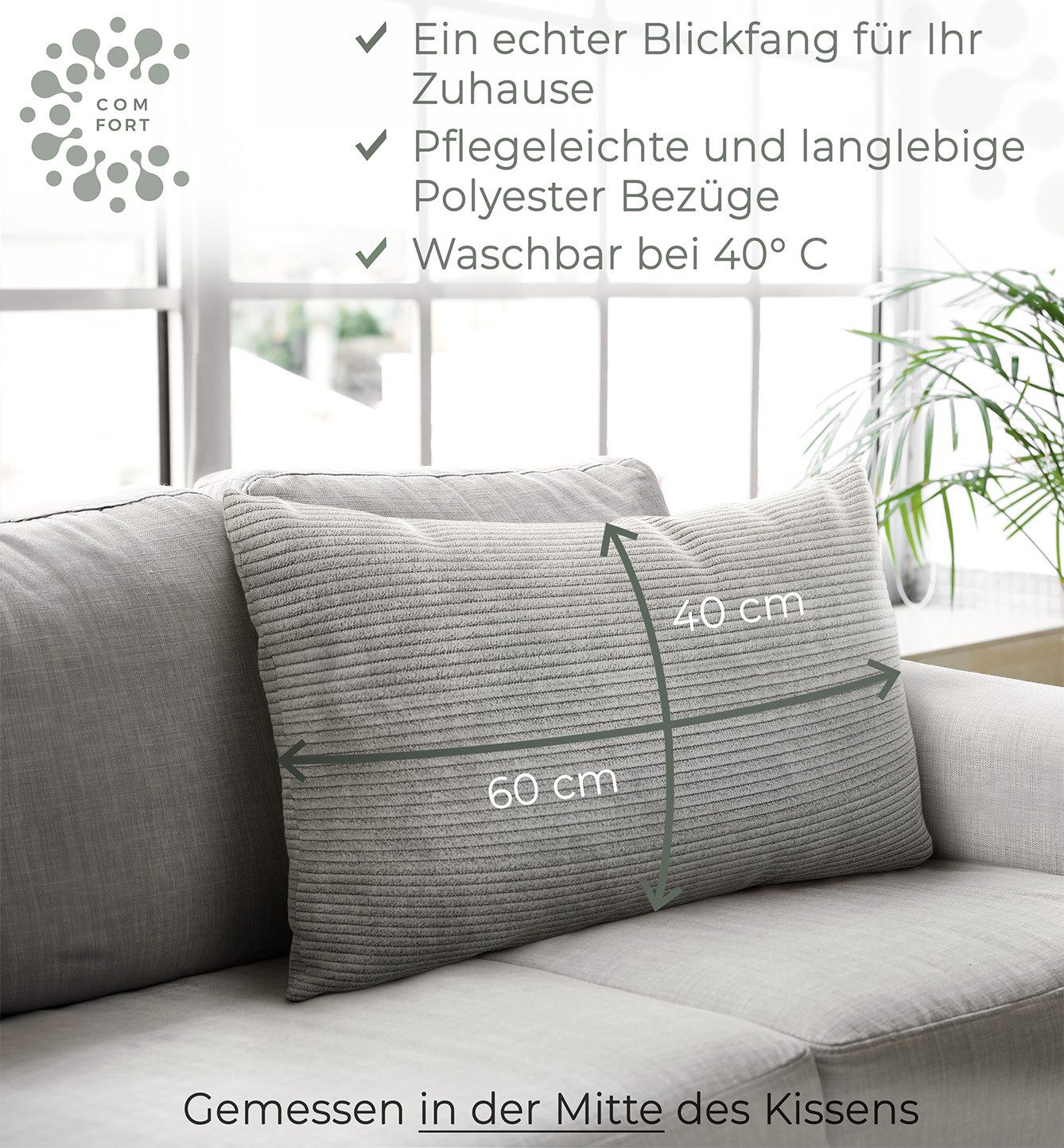 Well B4 Sofakissen mit Füllung und Bezug 2er Set Cord Couchkissen groß 40x60 cm, (2er Set, 2 Stück), regulierbarer Dicke, Zierkissen Kord Bezug, Dekokissen für Sofa Couch