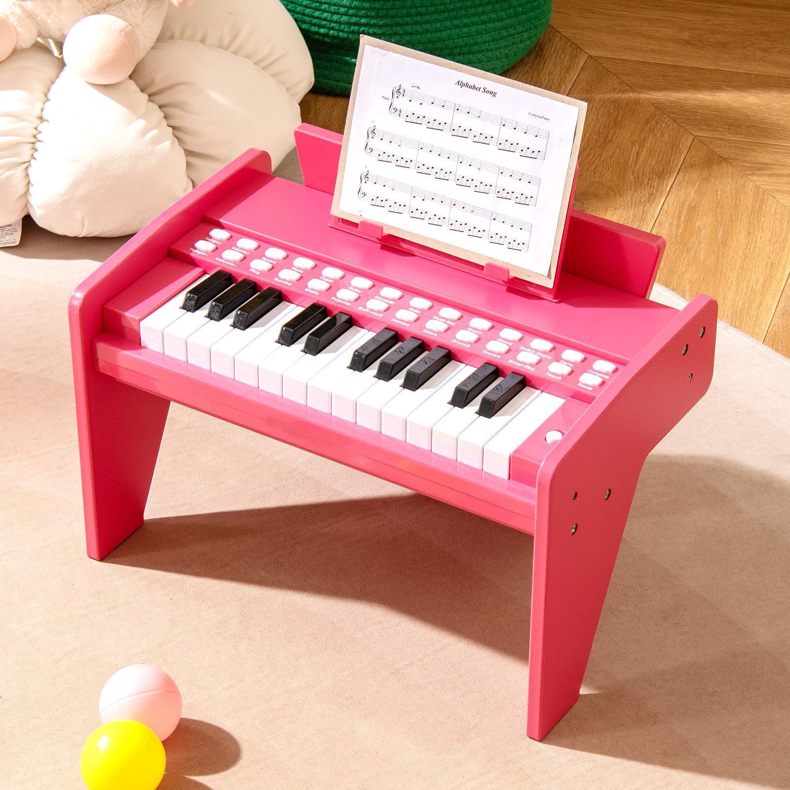 COSTWAY Spielzeug-Musikinstrument, Holzspielzeug mit Abnehmbarer Notenständer & Lautstärke