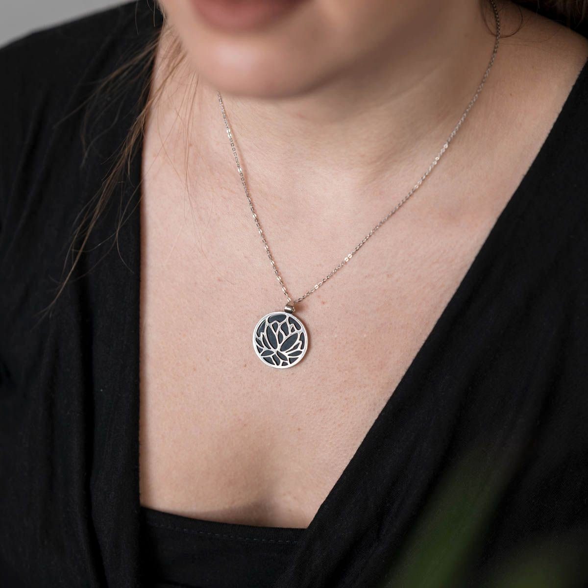 Materia Kettenanhänger Lotus/Lotusblüte Edelstein KA-42-Onyx, aus 925 Sterl günstig online kaufen