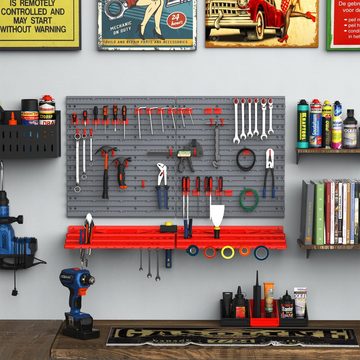 Durhand Lochwand Werkzeugwand, 2 Stk., mit 50 Haken, (Set, 54-tlg., Werkzeuglochwand), Wandregal Werkzeughalter Werkzeugwand Grau, Rot