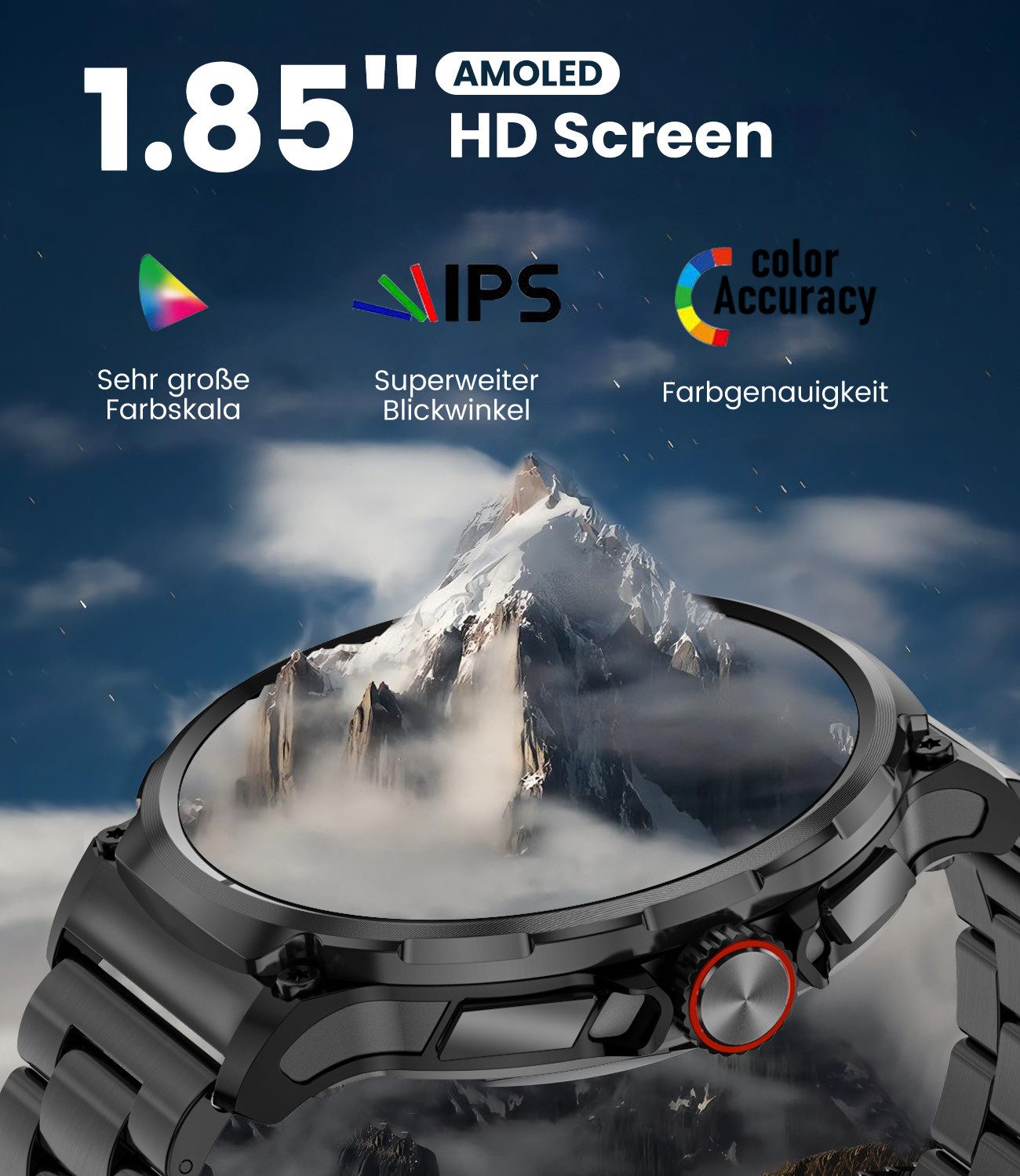 SWGOTA 1000mAh Smartwatch Herren Militärqualität mit Herzfrequenz/SpO2/Schlaf Smartwatch, 1.92''AMOLED-Display Sportuhr Herren mit Blutdruckmessung