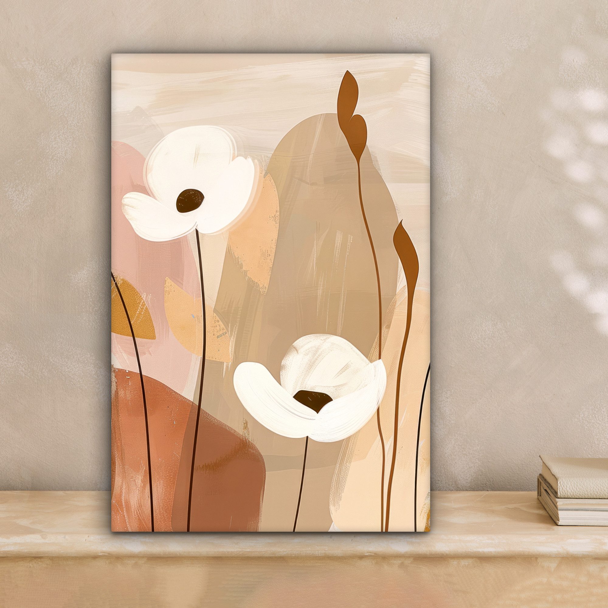 OneMillionCanvasses® Leinwandbild Blumen - Abstrakt - Beige - Strichzeichnu günstig online kaufen