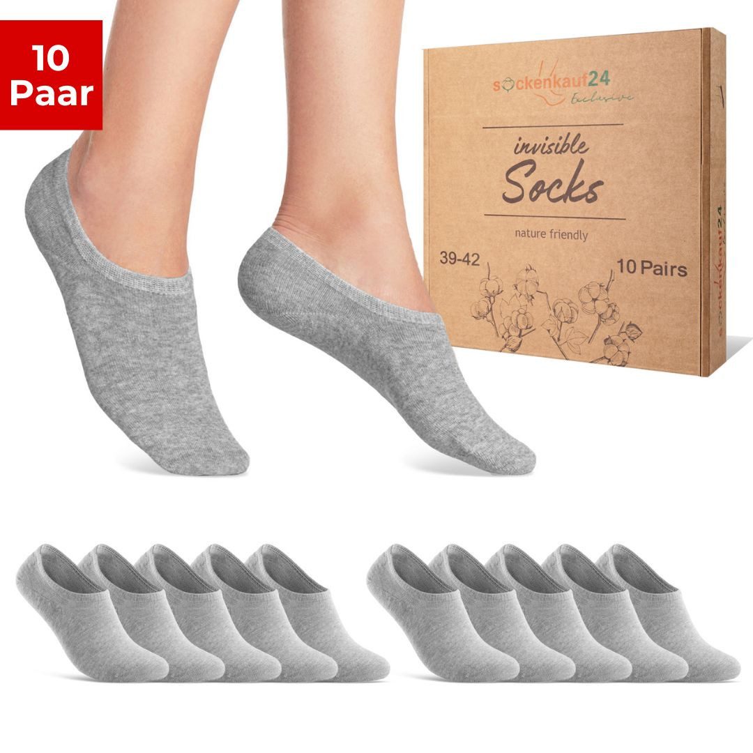 sockenkauf24 Füßlinge 10 Paar Premium Füßlinge Damen & Herren aus gekämmter Baumwolle invisible Socks ohne Naht mit Silikon (Exclusive Line) - 70106T WP
