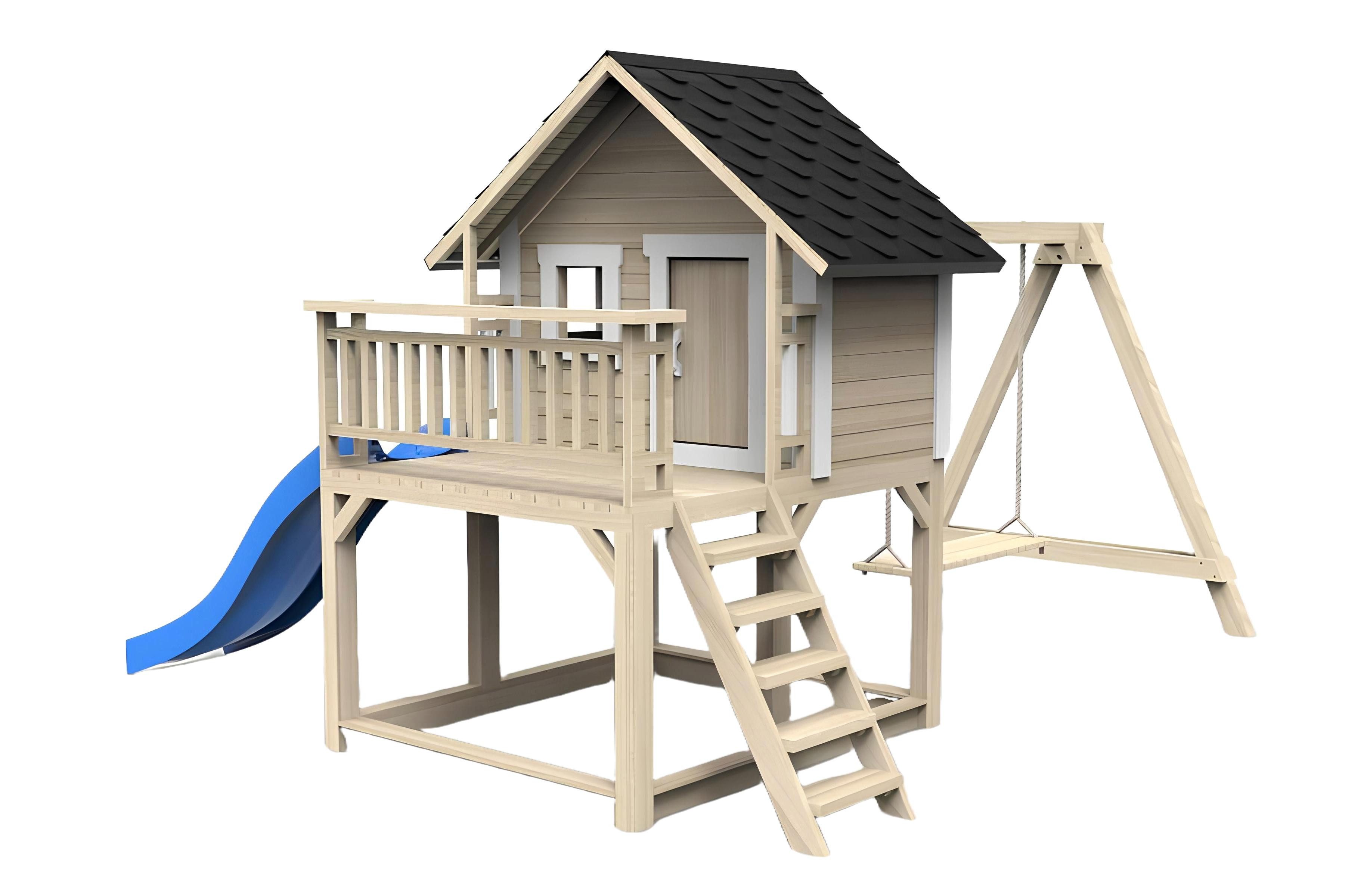 Xlmoebel Klettergerüst Baumhaus aus Holz mit Rutsche und Spielturm für Kinder, (Baumhaus, Kinder Huette KHM), Hergestellt in Europa