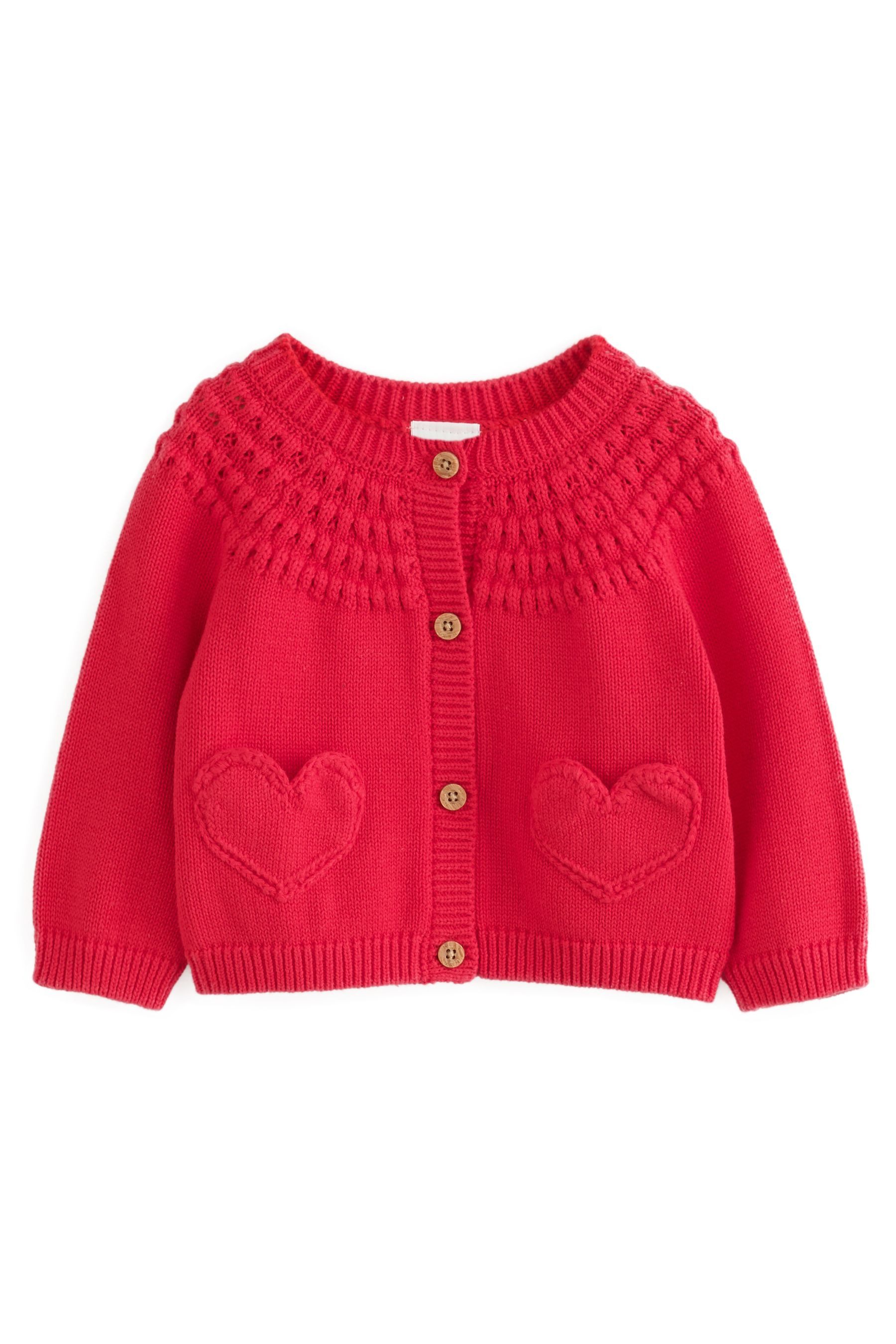 Next Strickjacke Baby Strickjacke mit Knopfleiste, Tasche und Herz (1-tlg)