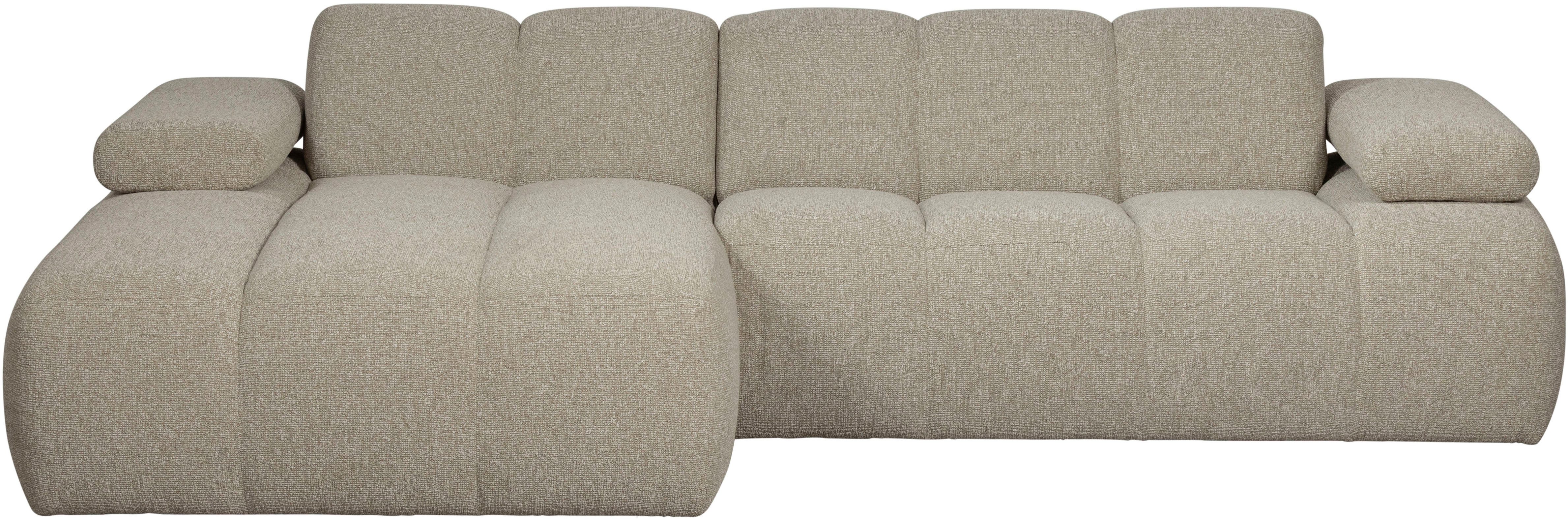 WOOOD Chaiselongue Mojo Bouclé-Bezug mit verstellbarer Armlehne, H 74 x B 284 x T 160 cm, Tragkraft 360 kg, Maximale Verschleißfestigkeit, Pfleiglicht