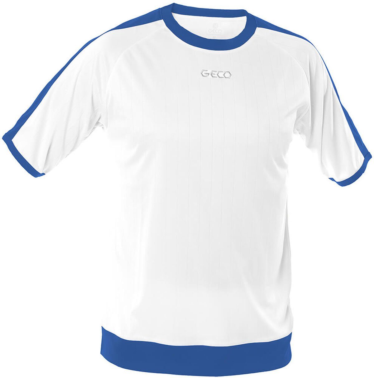 Trikot zweifarbig Geco weiß/royal Geco kurzarm Fußball Fußballtrikot NOTOS Sportswear