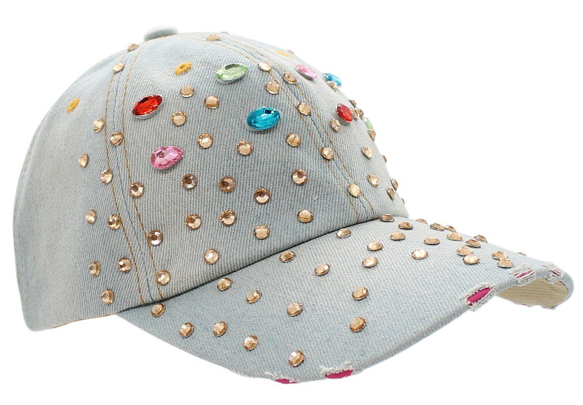 Mütze K200-Vintage Glitzer mit Size Basecap Cap Baseball One Jeans Baseball Cap Kappe Damen dy_mode bunt