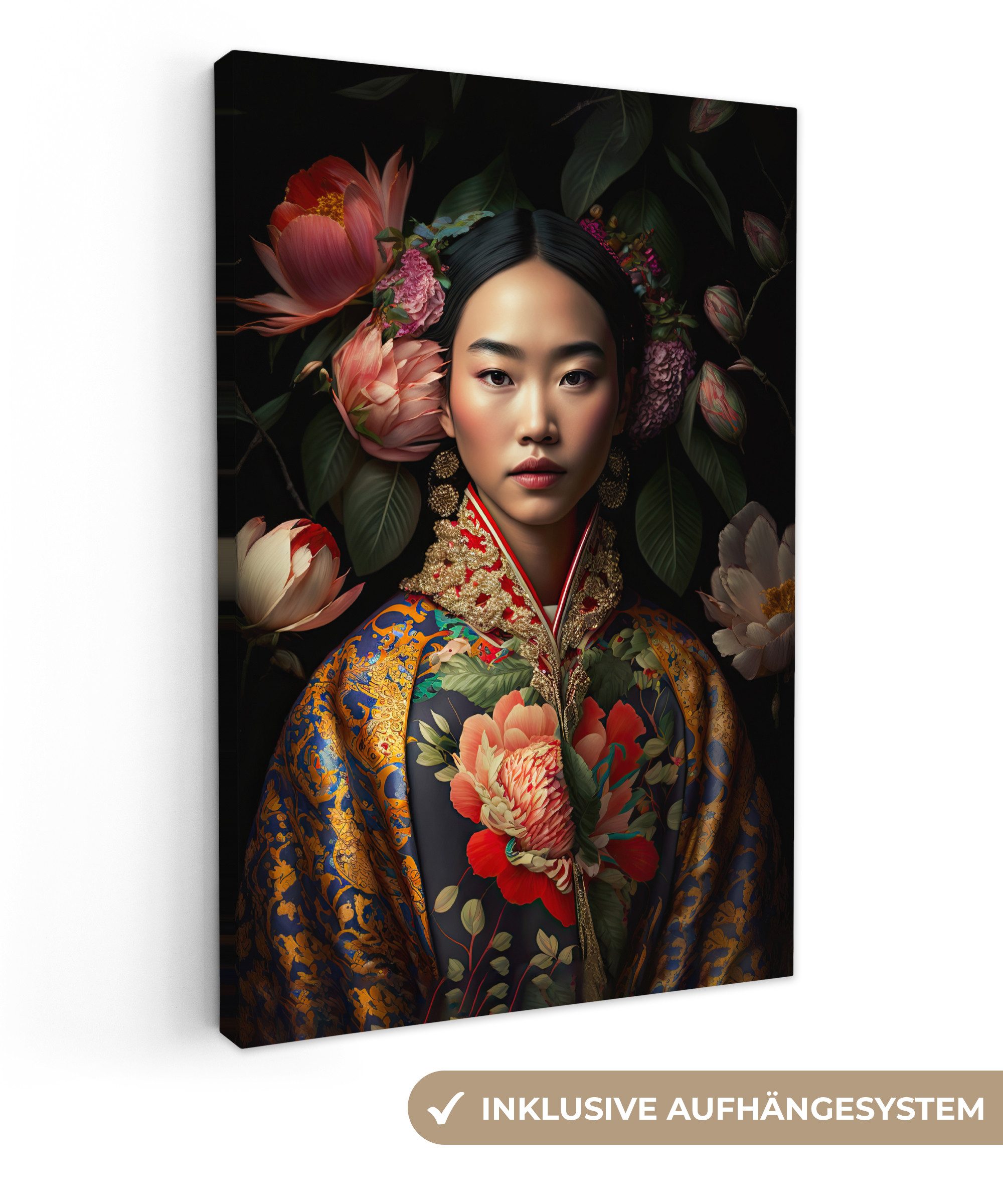 OneMillionCanvasses® Leinwandbild Frau - Asiatisch - Kimono - Blumen - Port günstig online kaufen