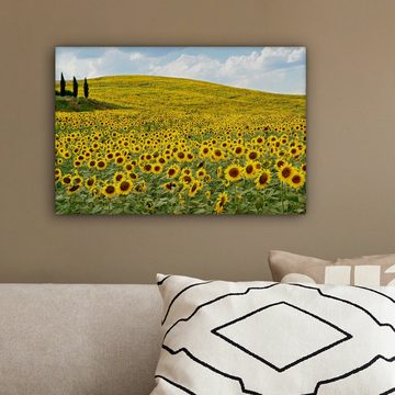 OneMillionCanvasses® Leinwandbild Sonnenblumen in der Toskana, (1 St), Wandbild Leinwandbilder, Aufhängefertig, Wanddeko, 30x20 cm