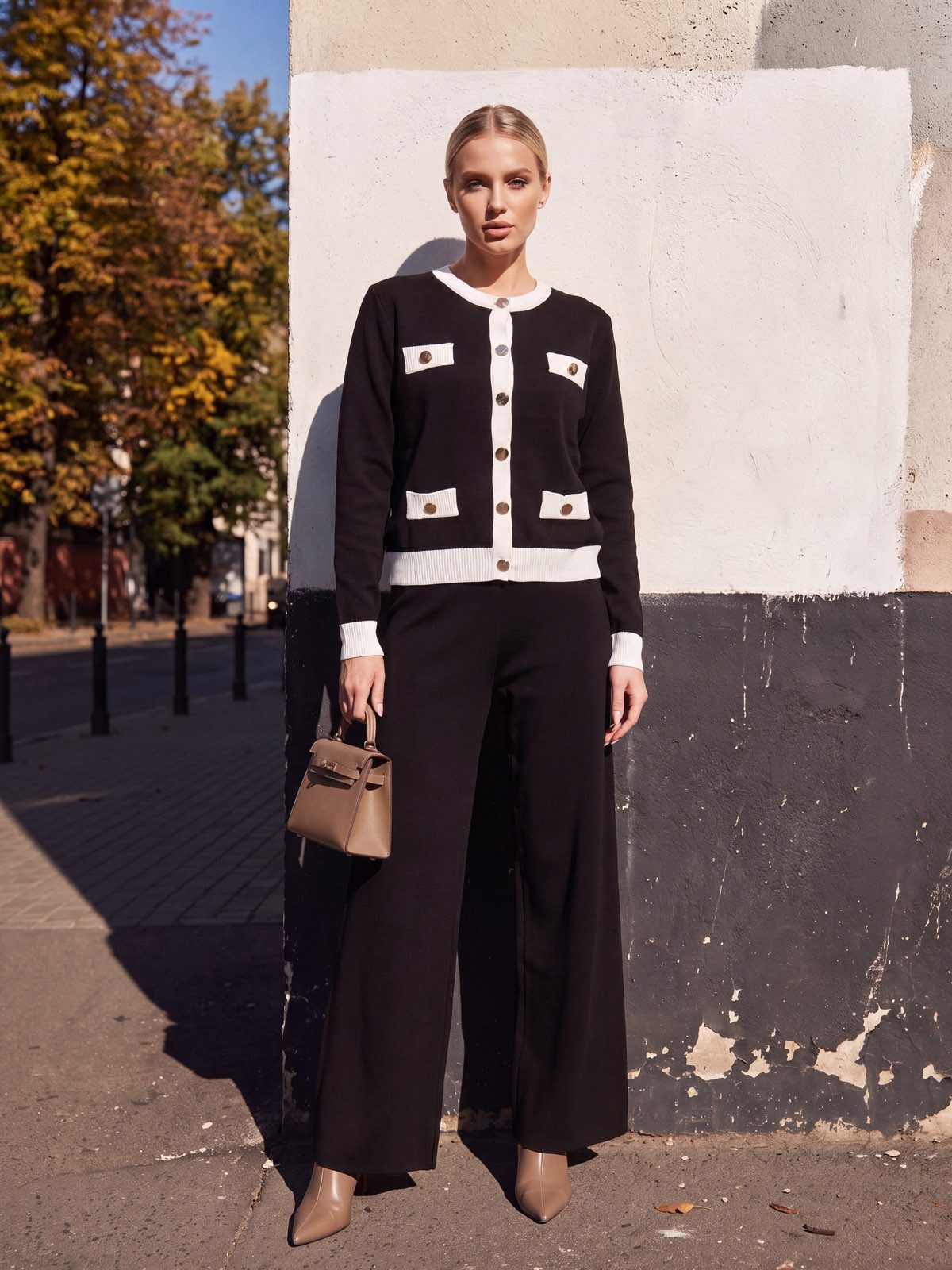 Kapuzenfleecejacke Damen Zweiteiler aus Pullover und Hose mit weitem Bein