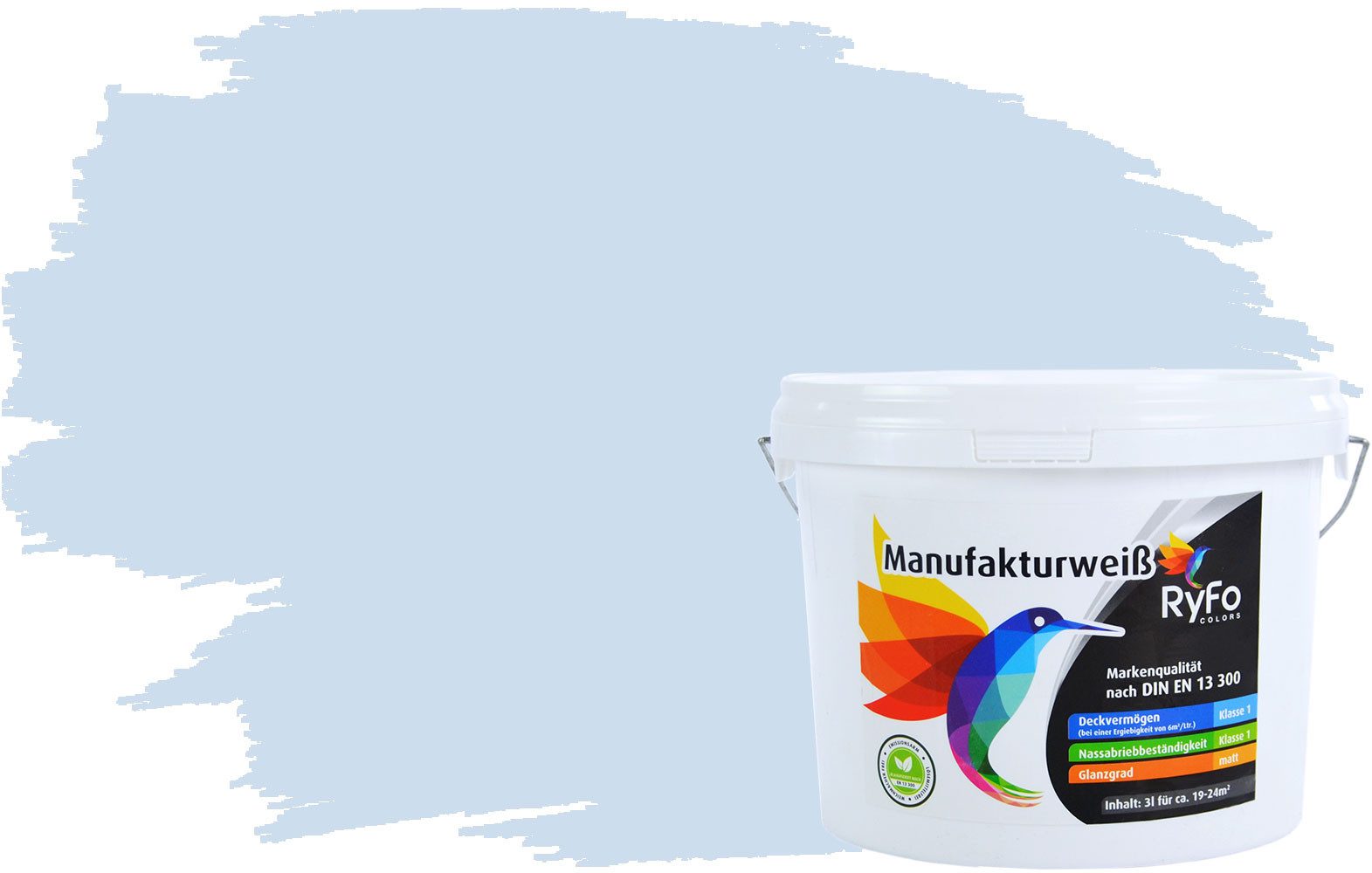 RyFo Colors Wand- und Deckenfarbe Manufakturweiß Blautöne,1 L ca. 8 m², Deckkraft-/Nassabriebklasse 1, matt, atmungsaktiv, für Innenräume
