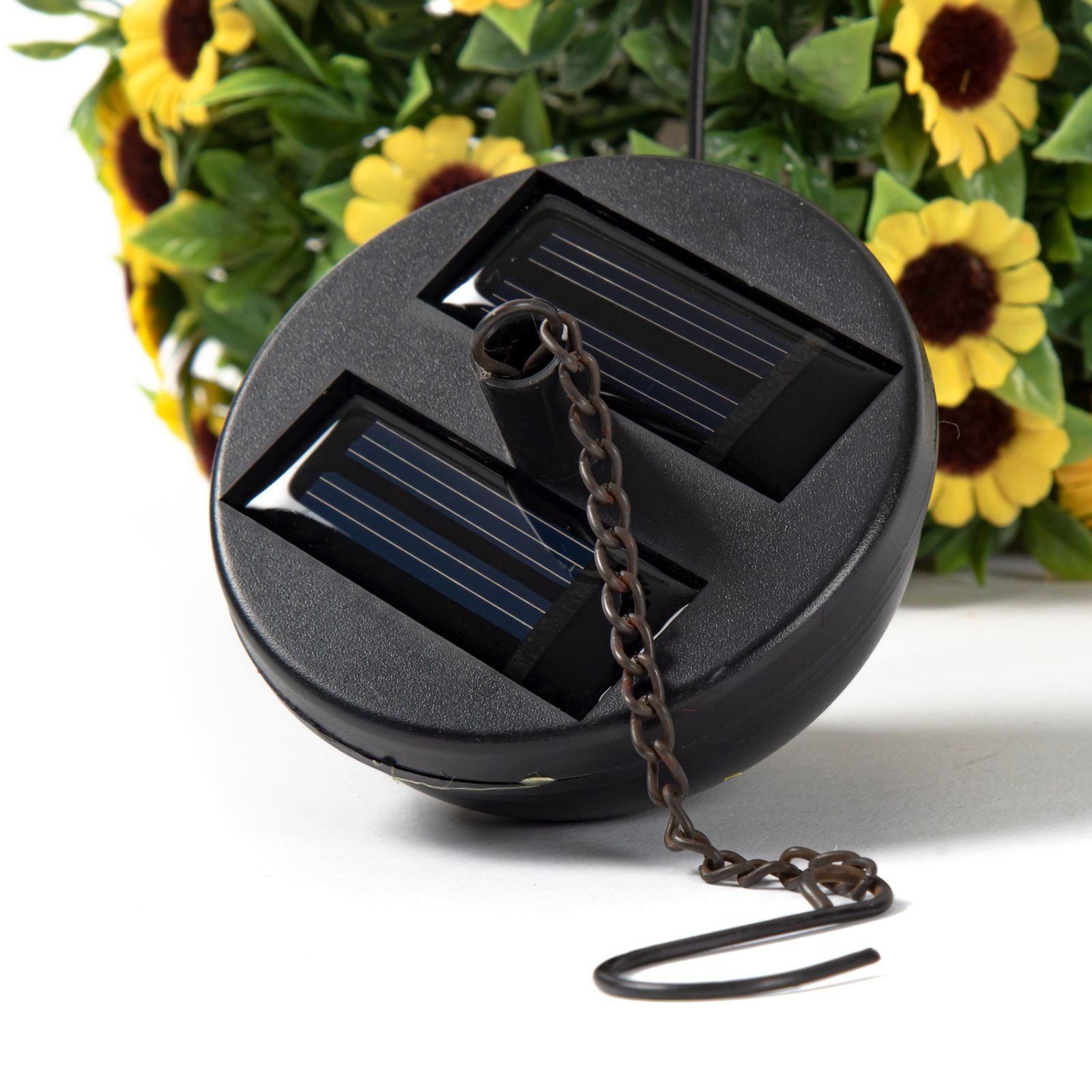 BURI Kugelleuchte Solar Deko-Kugel Sonnenblumen Gartendeko Blüte Kunstblume Solarleuchte