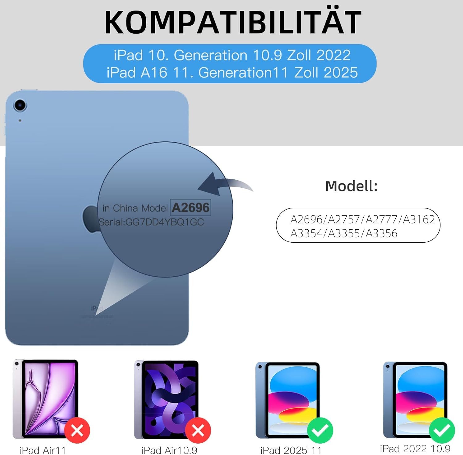 CLM-Tech Tablet-Hülle für iPad A16 11 Zoll 2025 Schutzhülle, Standfunktion, Auto Schlaf/Wach Funktion, schwarz