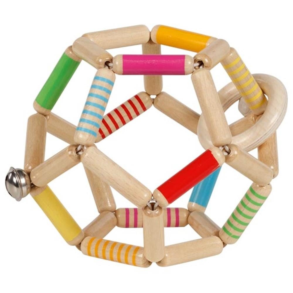 goki Greifspielzeug Greifling Elastik Ball 65195 aus Holz, gestreift, 11 cm (Greifling, 1 Greifling aus Holz mit Rassel- und Motorikfunktion), Rasselfunktion, Handschmeichler, haptisches Spiel, Motoriktrainer