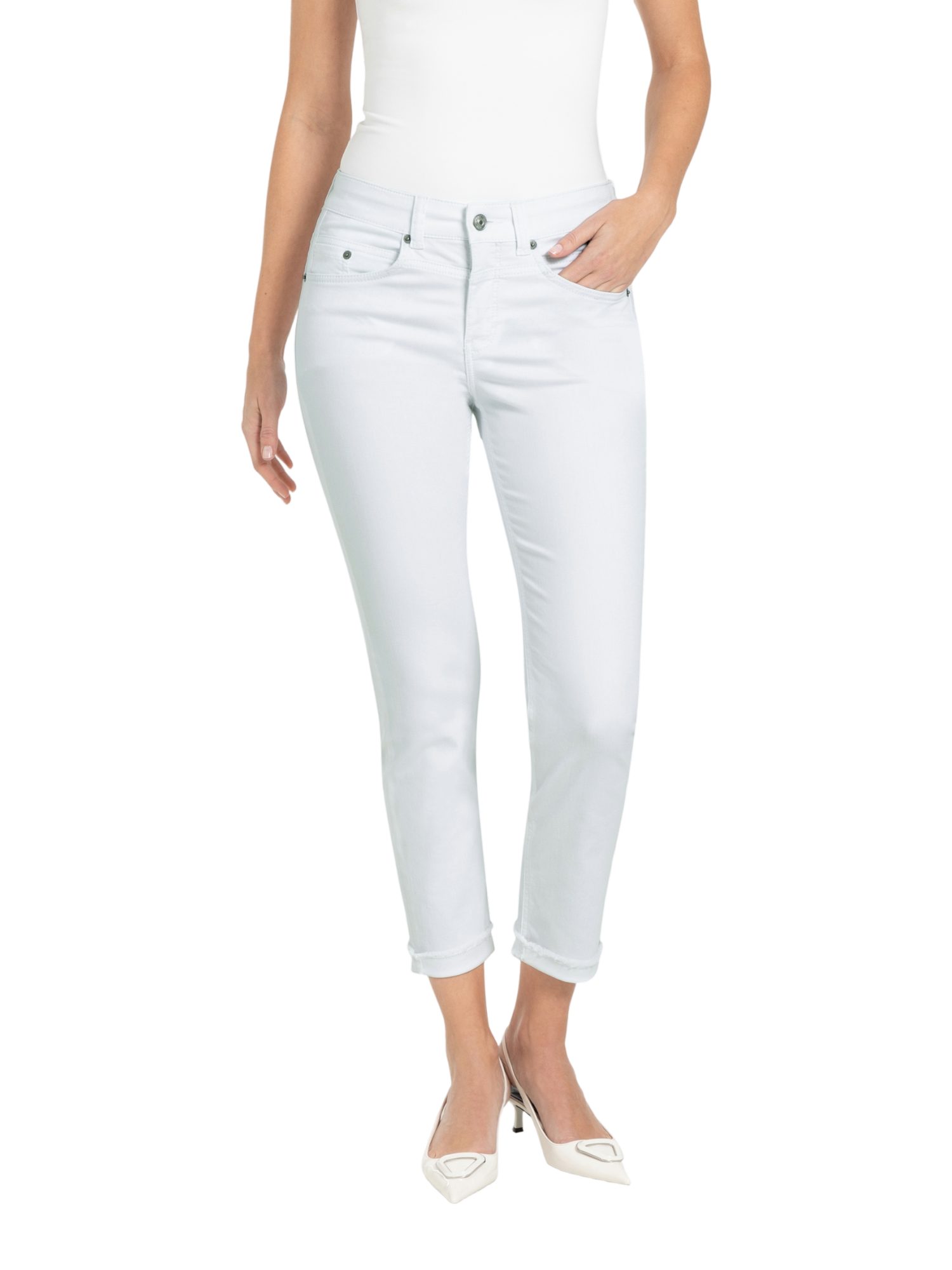 MAC Stretch-Hose weiß, Casual, Baumwolle, Unifarben, Slim Fit, Mittel