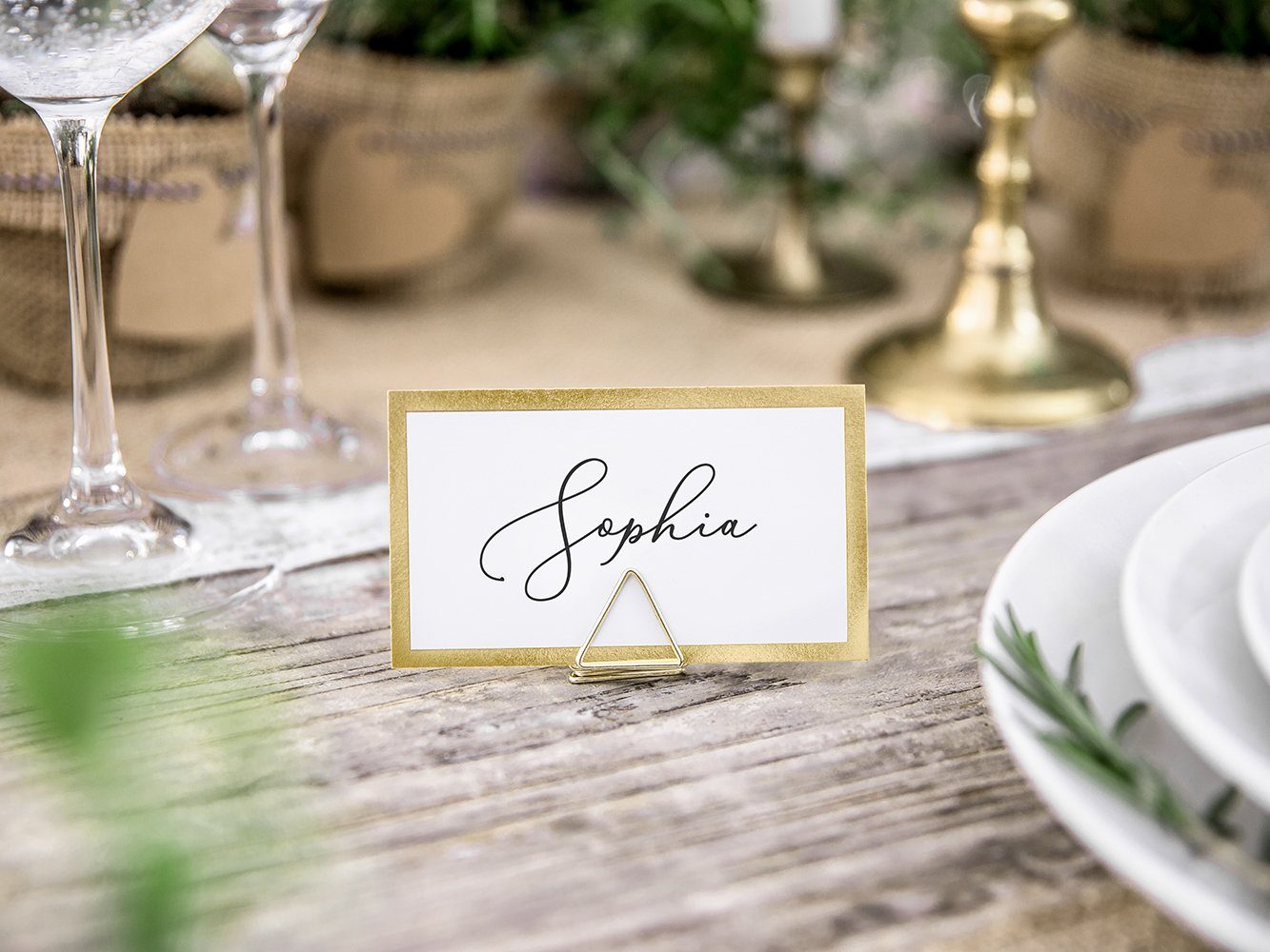 partydeco Papierdekoration, Tischkarten Goldrand 9,5x5,5cm blanko 10 Stück weiß gold