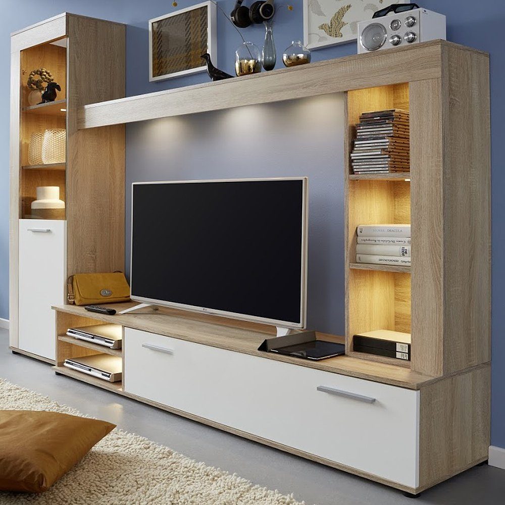 trendteam Wohnwand, Anbauwand Schrankwand Mediawand Wohnkombi Eiche 240x185 günstig online kaufen