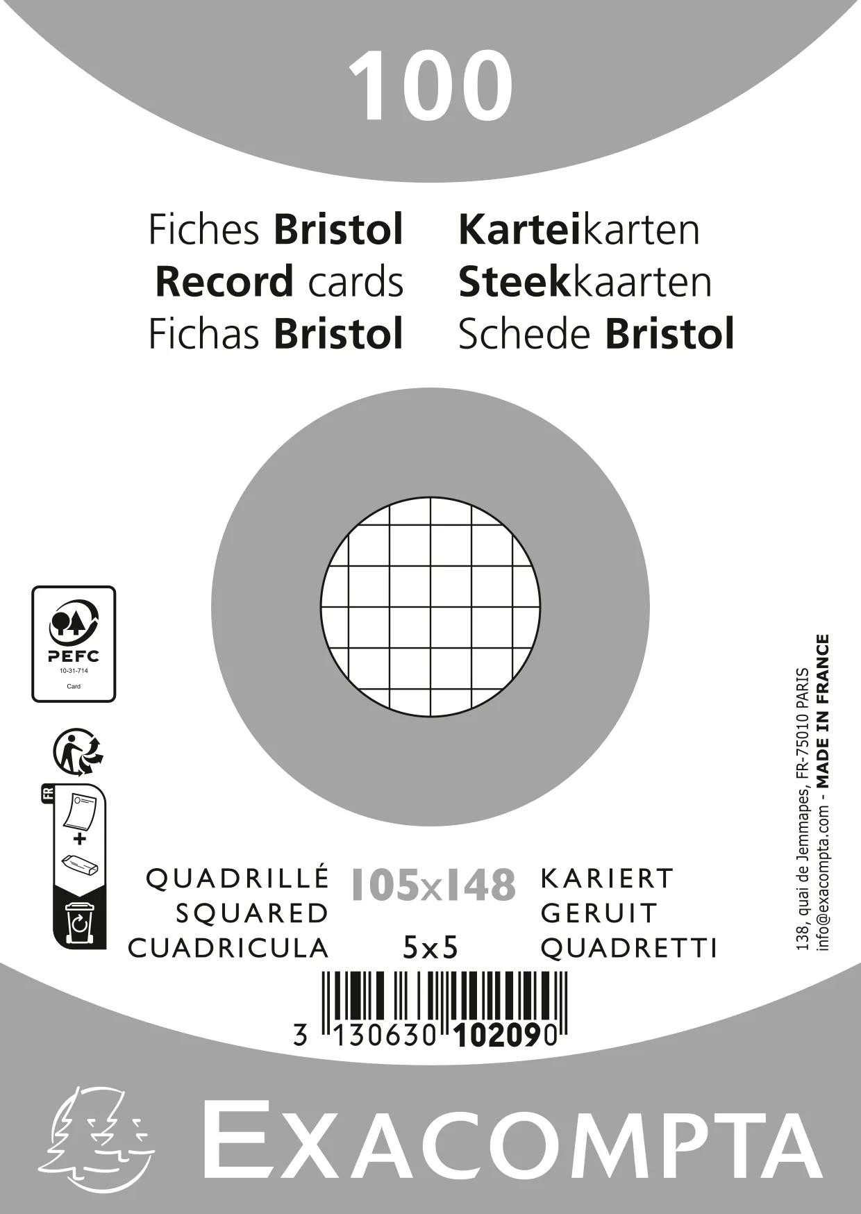 EXACOMPTA Karteikarten 20x Karteikarten A6 kariert, 100 Stück eingeschweißt - Weiß - 10209E, Karteikarten kariert