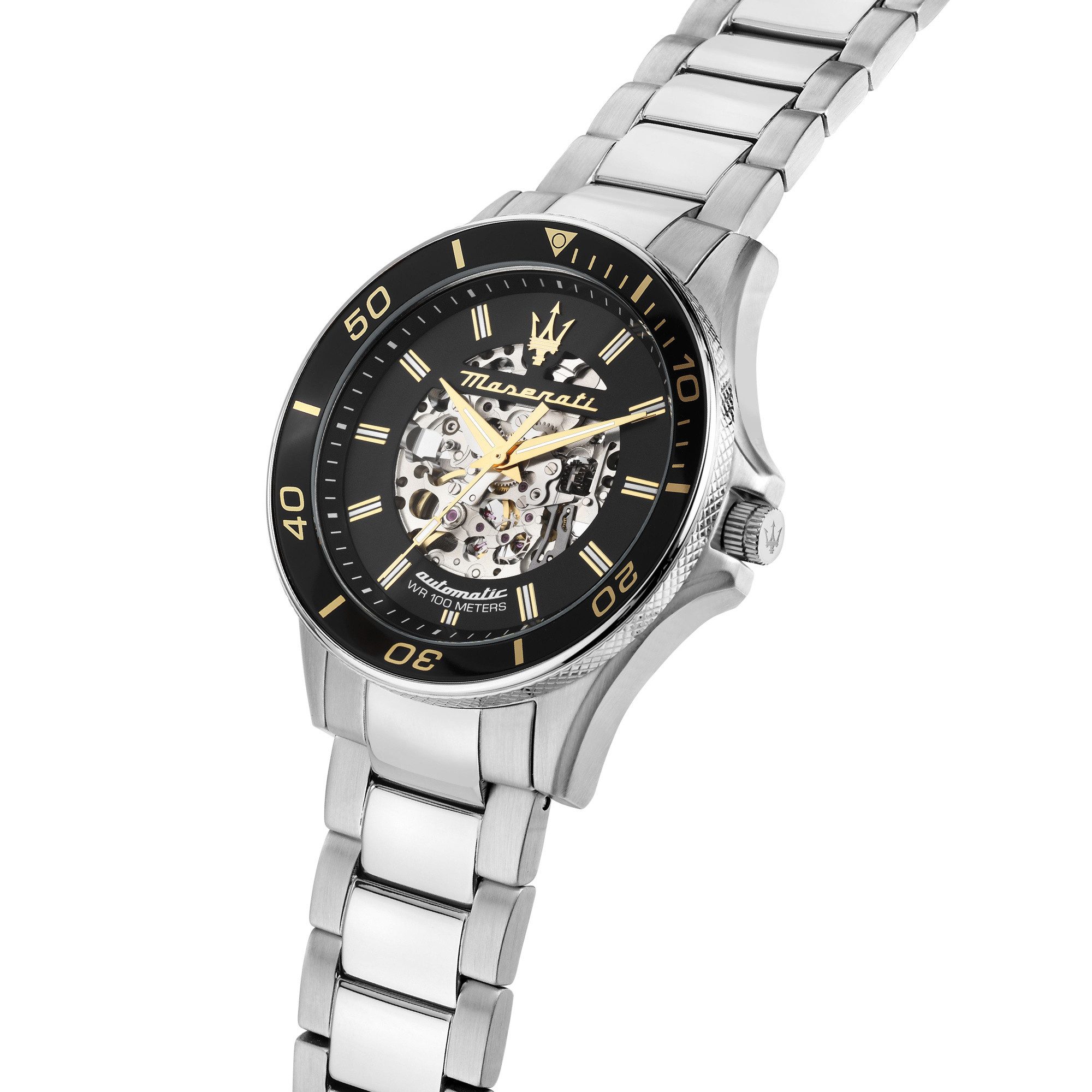 MASERATI Automatikuhr Sfida R8823140014, 44 mm – Herrenarmbanduhr mit Edelstahlband, Sportlich-eleganter Zeitmesser mit Automatikwerk