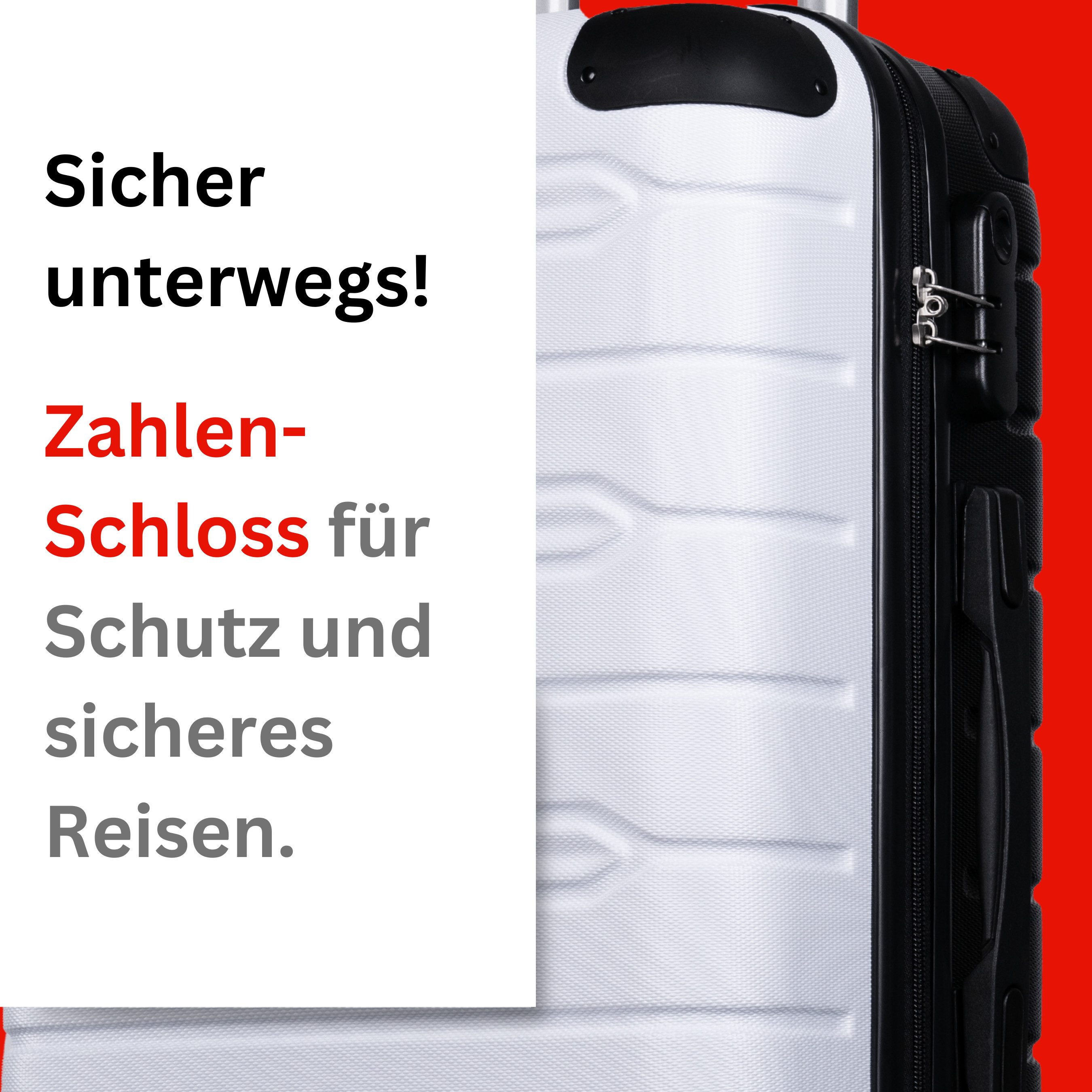 NOWI Hartschalen-Trolley Koffer Hartschalenkoffer mit Zahlenschloss & 8 Rollen Trolley, Zahlenschloss