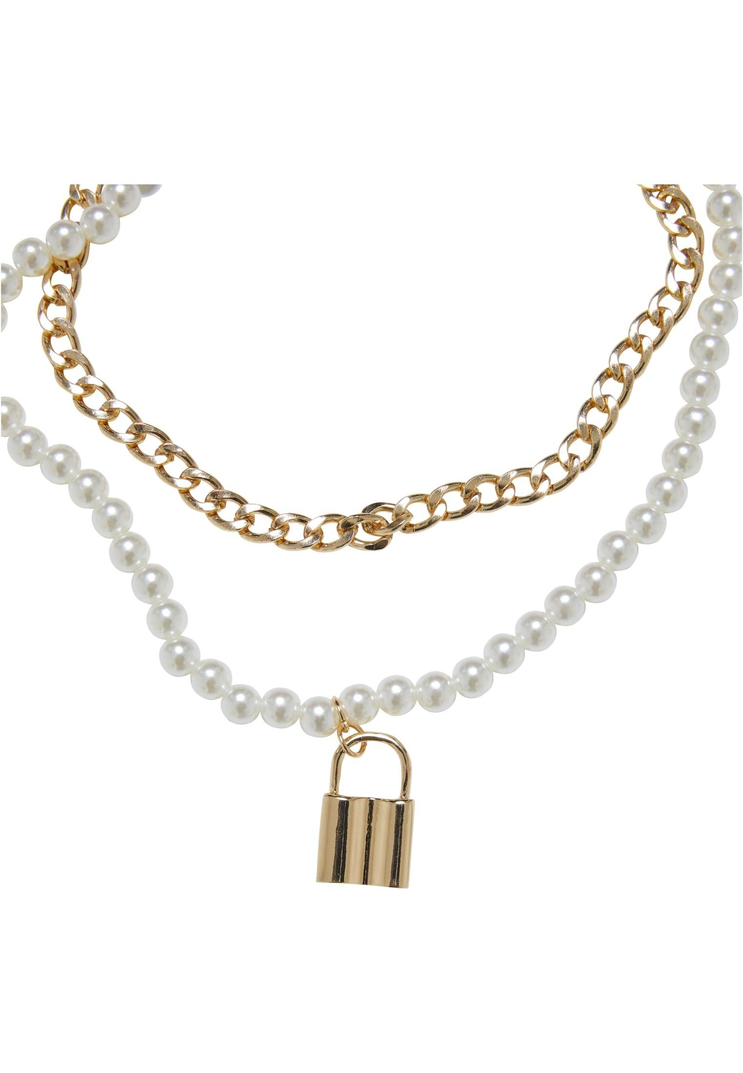 URBAN CLASSICS Edelstahlkette Accessoires Padlock Layering Necklace Pearl