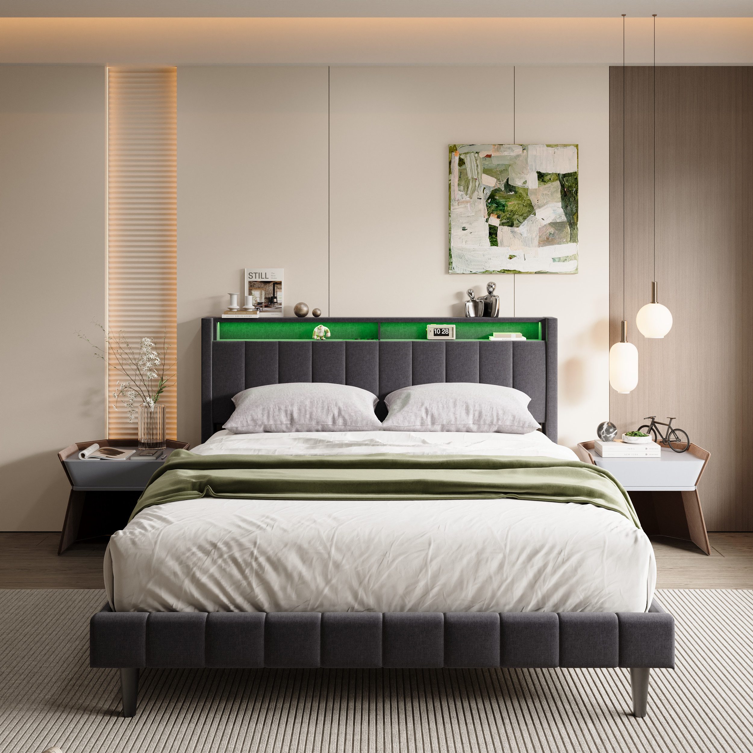 Gdood Jugendbett Polsterbett Doppelbett Stauraumbett LED, Leinenstoff (1-tl günstig online kaufen