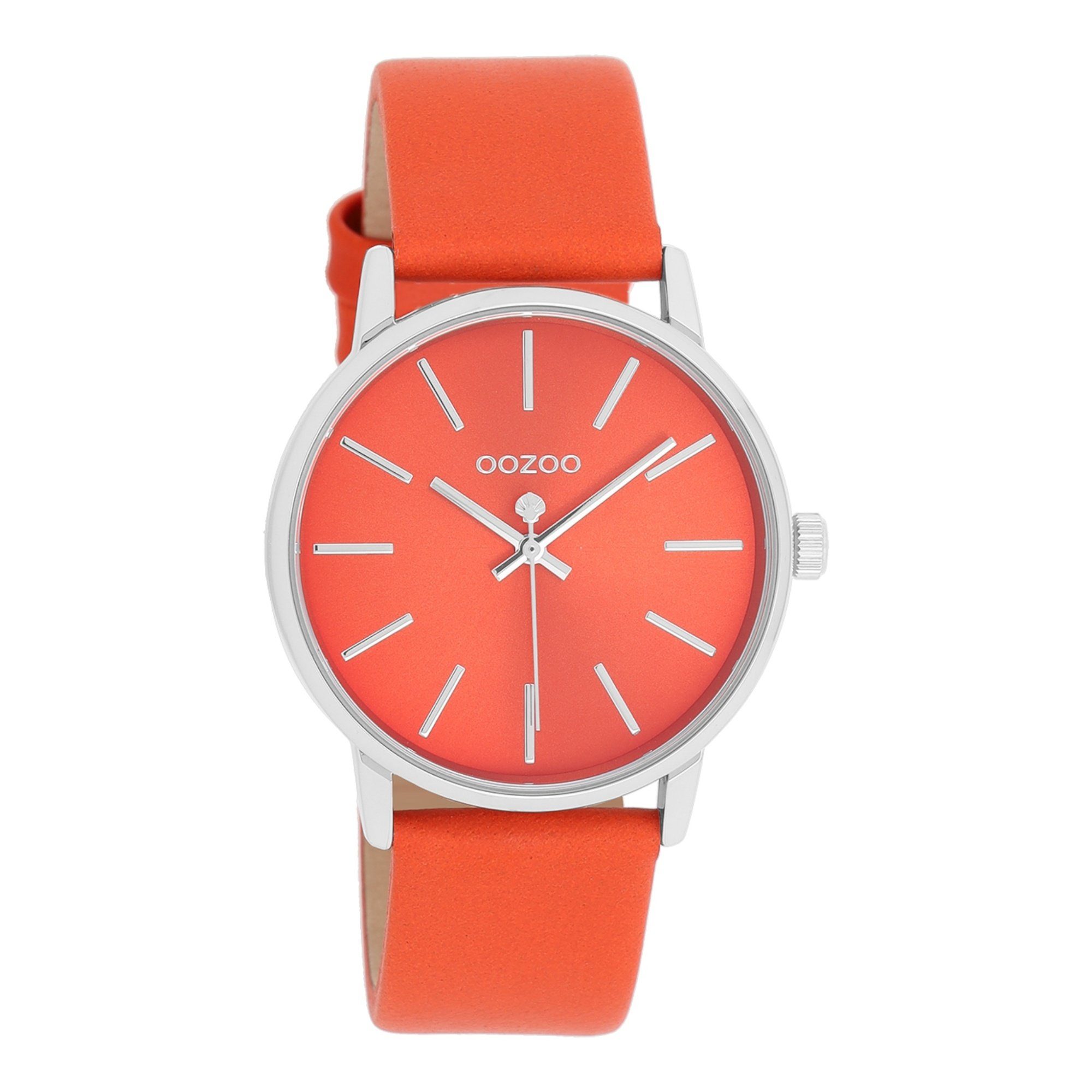 OOZOO Quarzuhr Damenuhr C11062 Orangerot Lederband günstig online kaufen