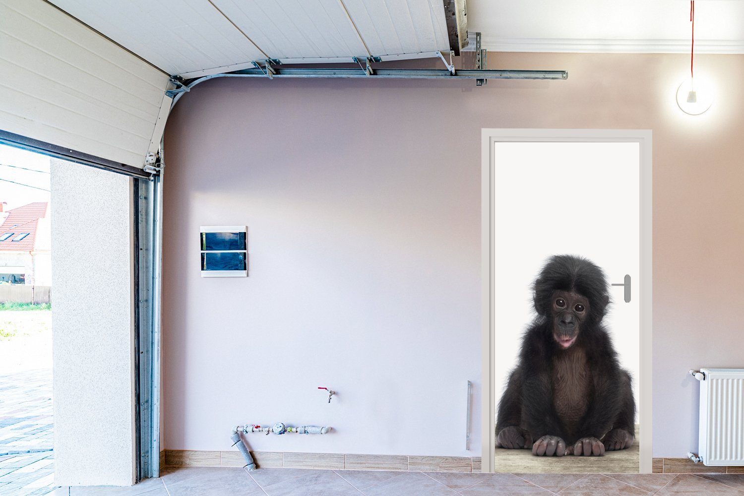 - St), - Kind - - Schimpanse Mädchen, Tür, Türaufkleber, Affe MuchoWow (1 Babytiere 75x205 bedruckt, Fototapete für Jungen - Matt, Türtapete cm