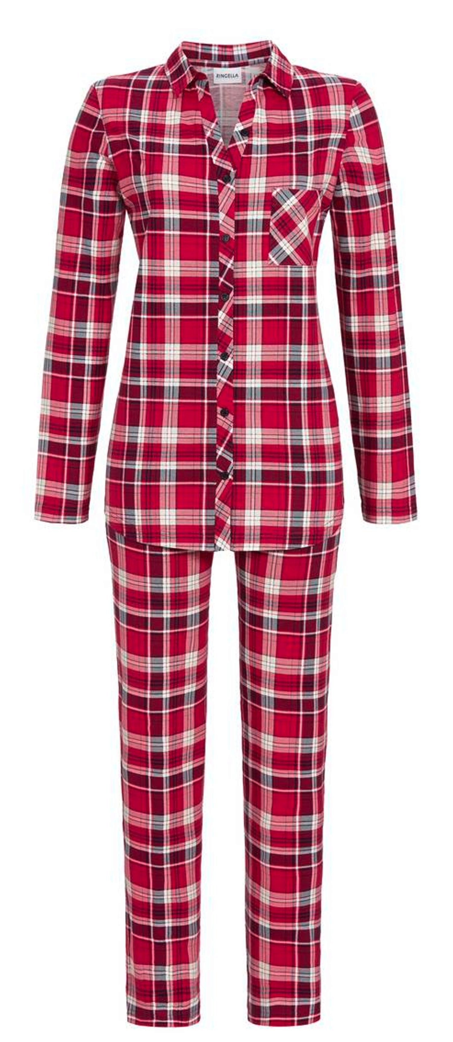 Pyjama mit Durchgeknöpftes Oberteil Modisches geknöpft Design, (2 Damen tlg) Kragen Karo Ringella Schlafanzug