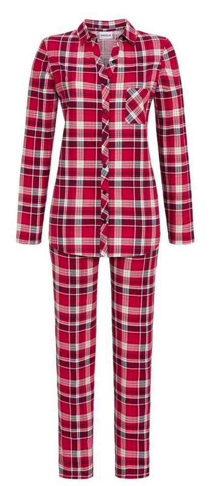 Ringella Schlafanzug Damen Pyjama geknöpft (2 tlg) Modisches Karo Design,  Durchgeknöpftes Oberteil mit Kragen